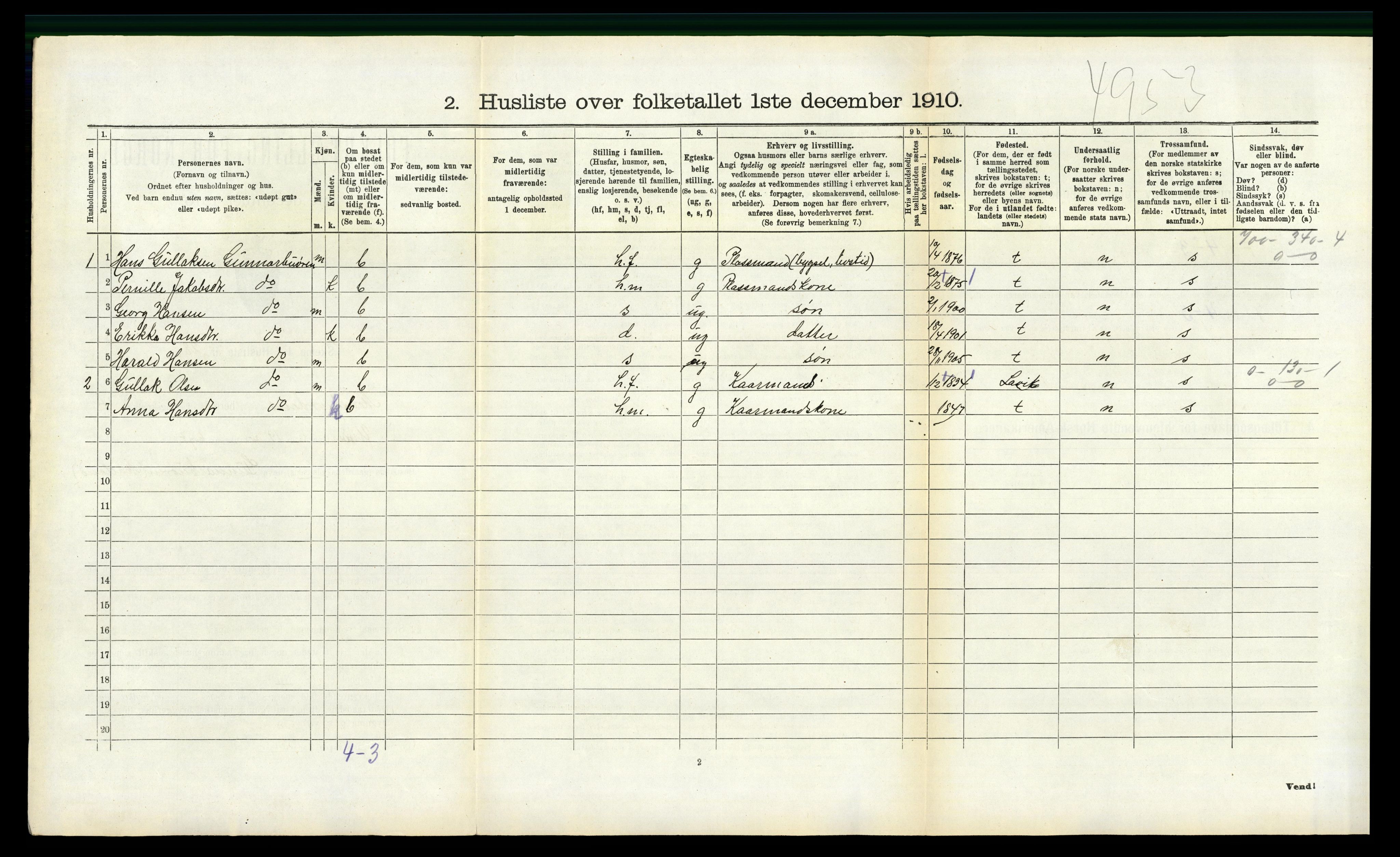 RA, 1910 census for Masfjorden, 1910, p. 305