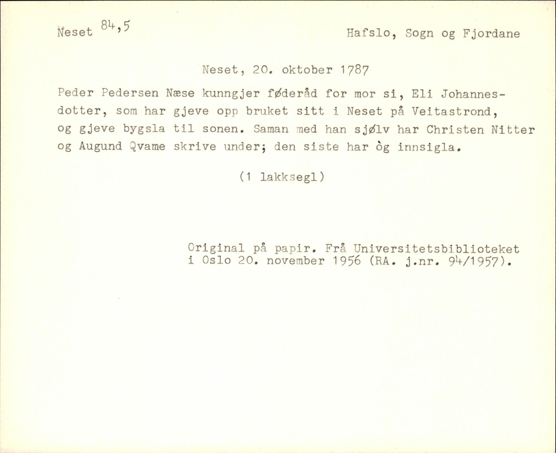 Riksarkivets diplomsamling, AV/RA-EA-5965/F35/F35m/L0004: Localia: Hordaland, Sogn og Fjordane, Møre og Romsdal, Trøndelag og Nord-Norge, p. 137