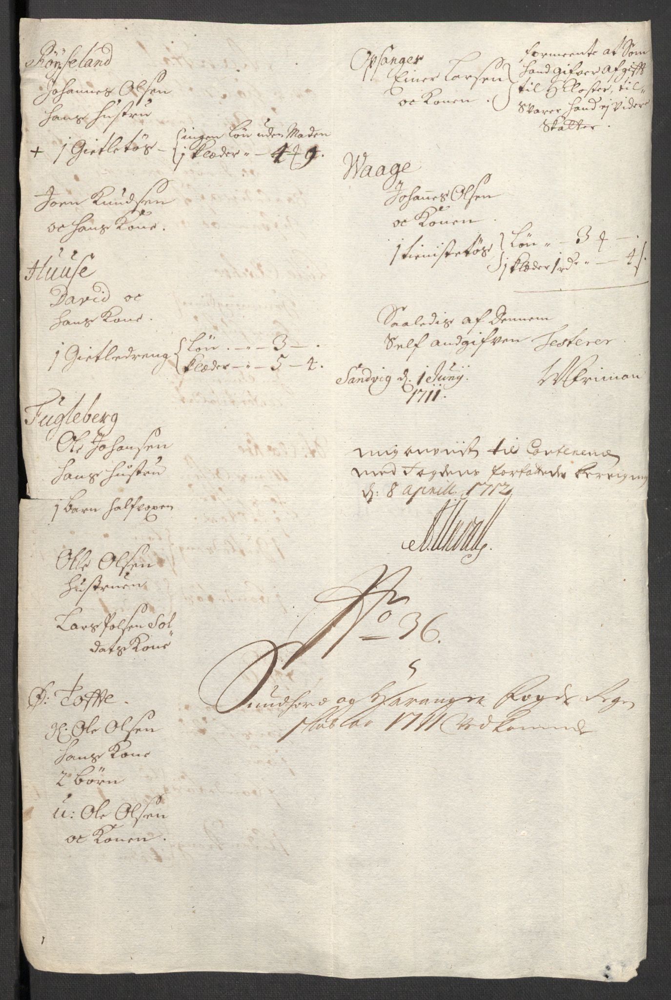 Rentekammeret inntil 1814, Reviderte regnskaper, Fogderegnskap, AV/RA-EA-4092/R48/L2987: Fogderegnskap Sunnhordland og Hardanger, 1711, p. 707