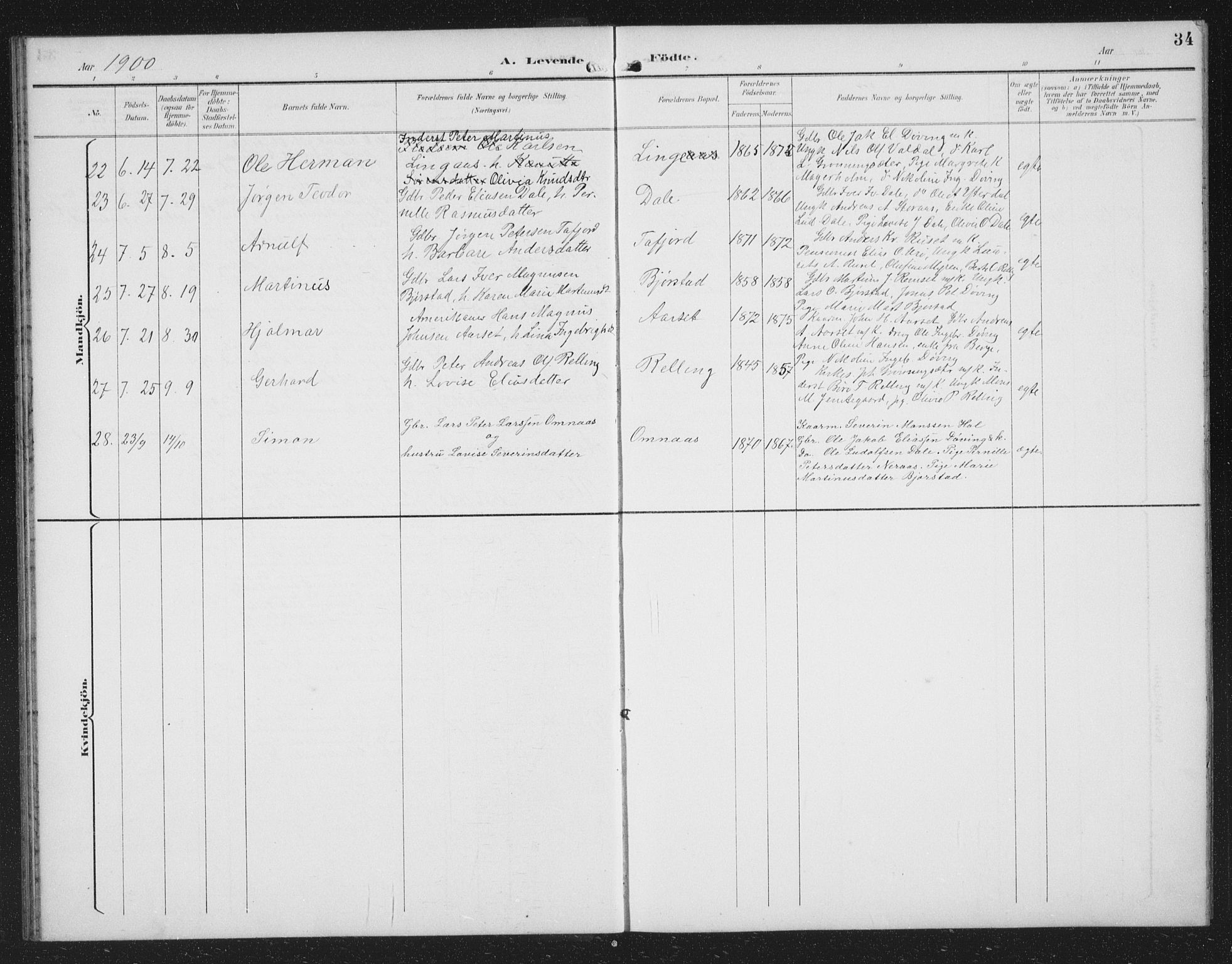 Ministerialprotokoller, klokkerbøker og fødselsregistre - Møre og Romsdal, AV/SAT-A-1454/519/L0264: Parish register (copy) no. 519C05, 1892-1910, p. 34