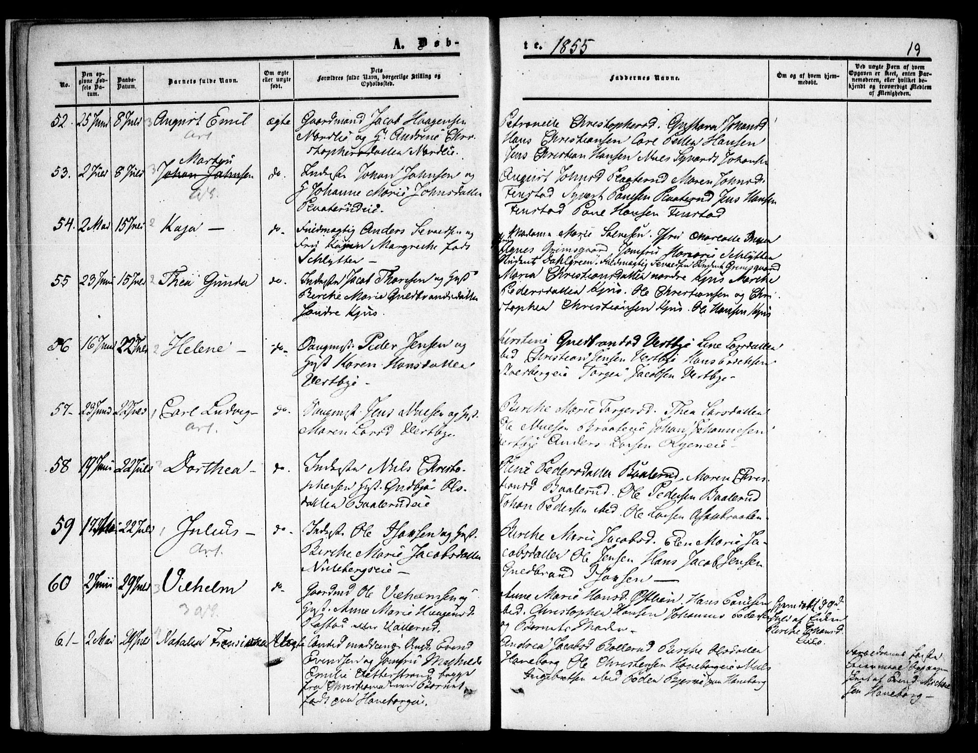 Skedsmo prestekontor Kirkebøker, SAO/A-10033a/F/Fa/L0010: Parish register (official) no. I 10, 1854-1865, p. 19