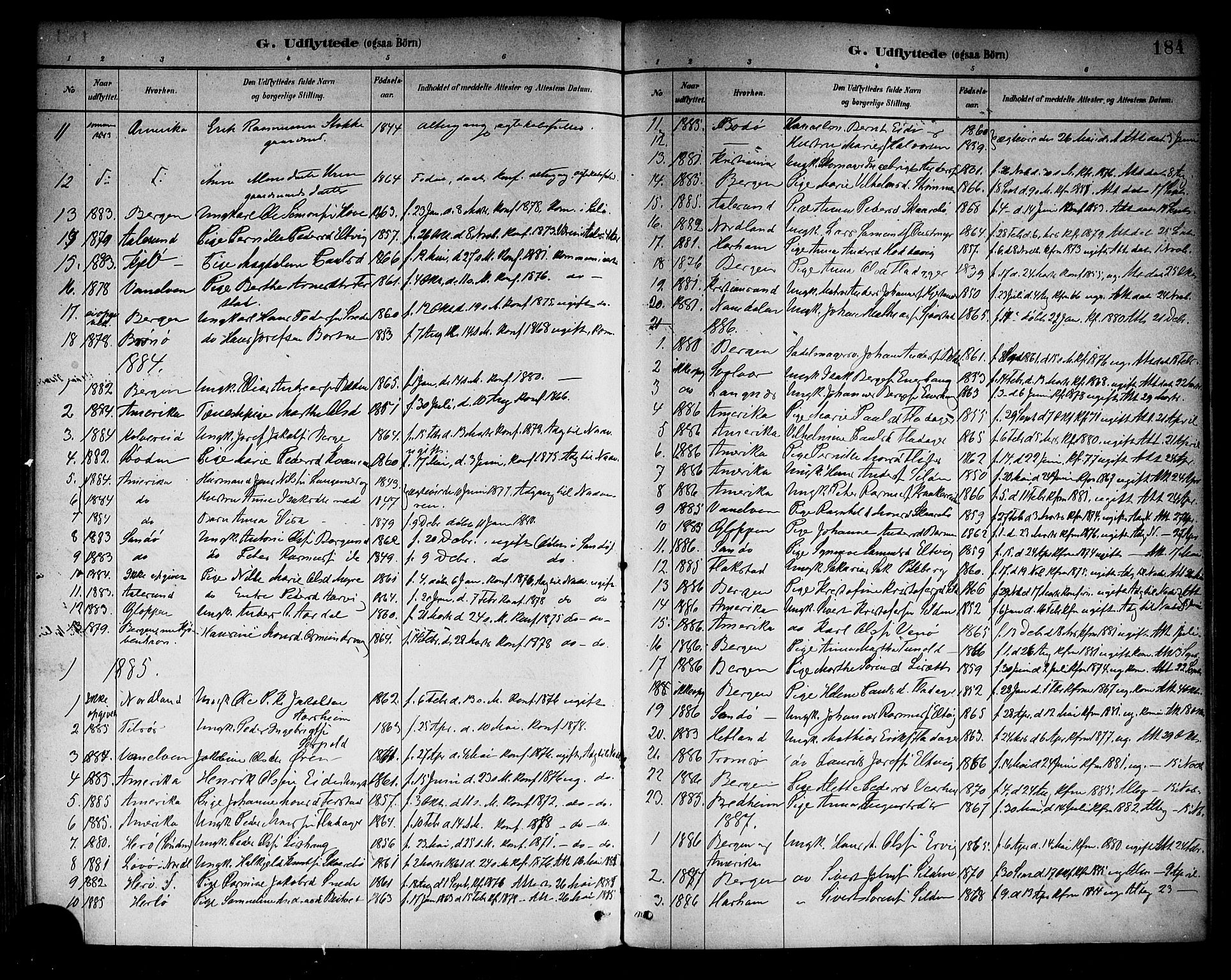 Selje sokneprestembete, SAB/A-99938/H/Ha/Haa/Haab: Parish register (official) no. B 1, 1881-1890, p. 184