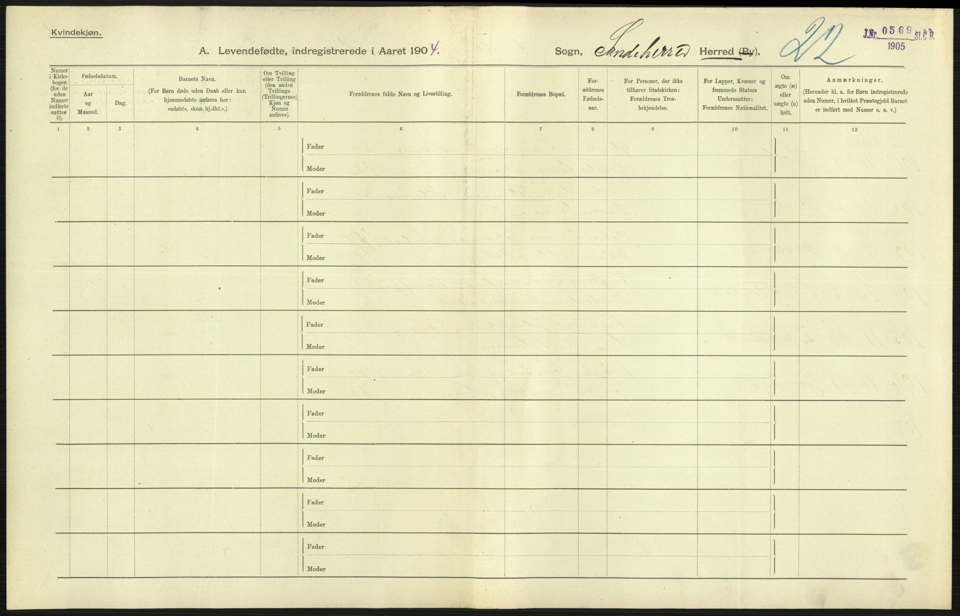 Statistisk sentralbyrå, Sosiodemografiske emner, Befolkning, AV/RA-S-2228/D/Df/Dfa/Dfab/L0008: Jarlsberg og Larvig amt: Fødte, gifte, døde, 1904, p. 77