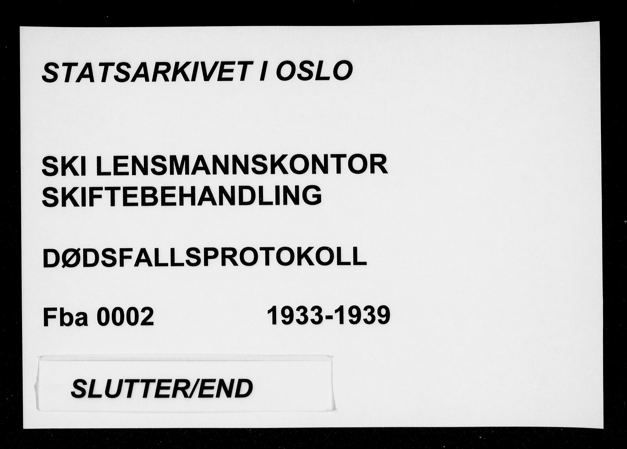 Ski lensmannskontor, SAO/A-10109/H/Ha/Haa/L0002: Dødsfallsprotokoll, 1933-1939