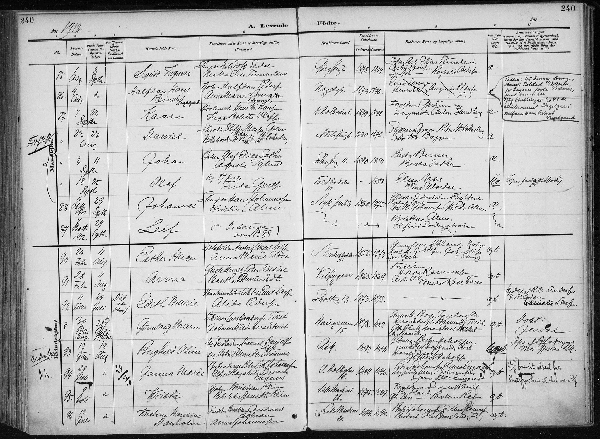 Nykirken Sokneprestembete, SAB/A-77101/H/Haa/L0019: Parish register (official) no. B 7, 1904-1916, p. 240