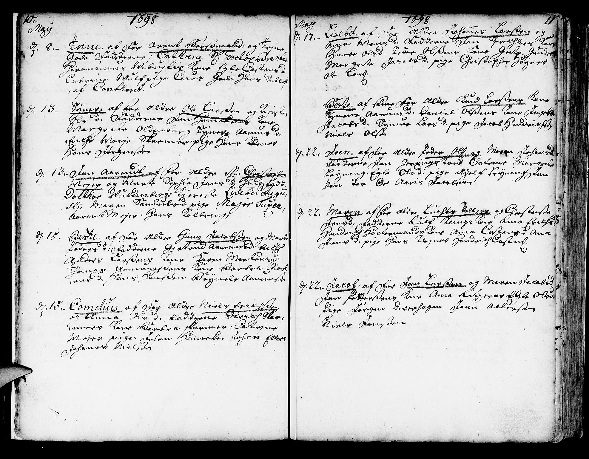 Korskirken sokneprestembete, AV/SAB-A-76101/H/Haa/L0003: Parish register (official) no. A 3, 1698-1719, p. 10-11