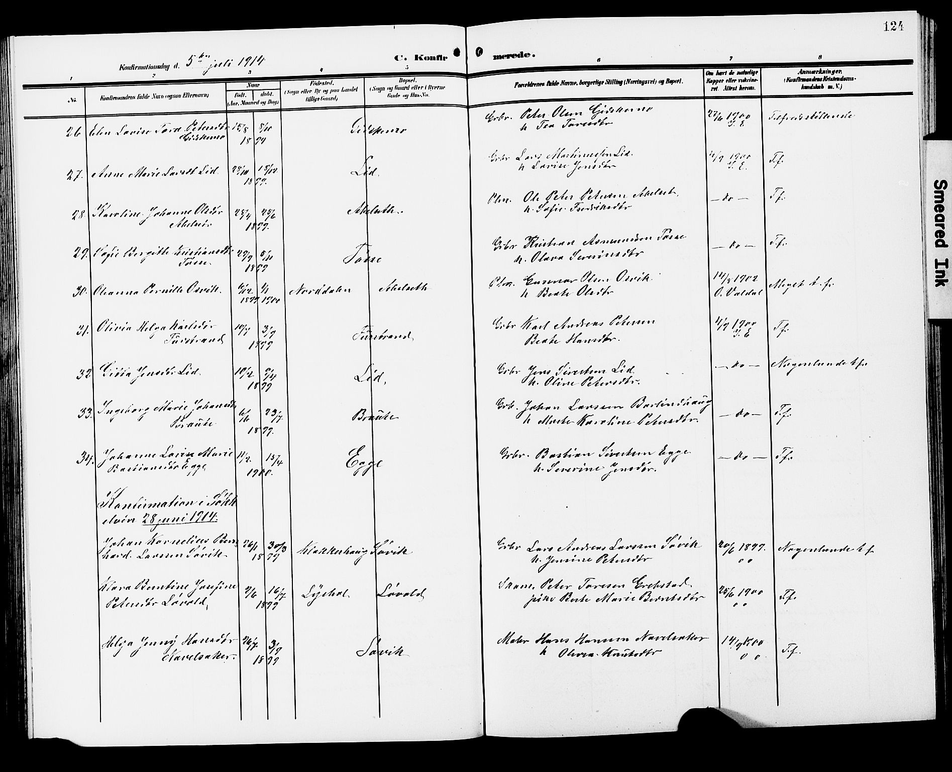 Ministerialprotokoller, klokkerbøker og fødselsregistre - Møre og Romsdal, AV/SAT-A-1454/522/L0328: Parish register (copy) no. 522C07, 1909-1925, p. 124