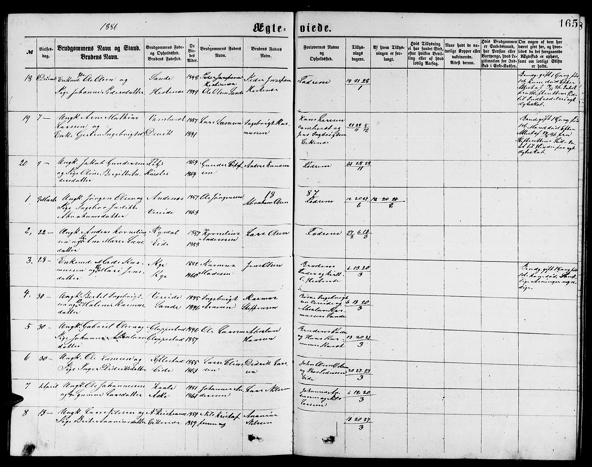 Gloppen sokneprestembete, SAB/A-80101/H/Hab/Habb/L0001: Parish register (copy) no. B 1, 1872-1888, p. 165