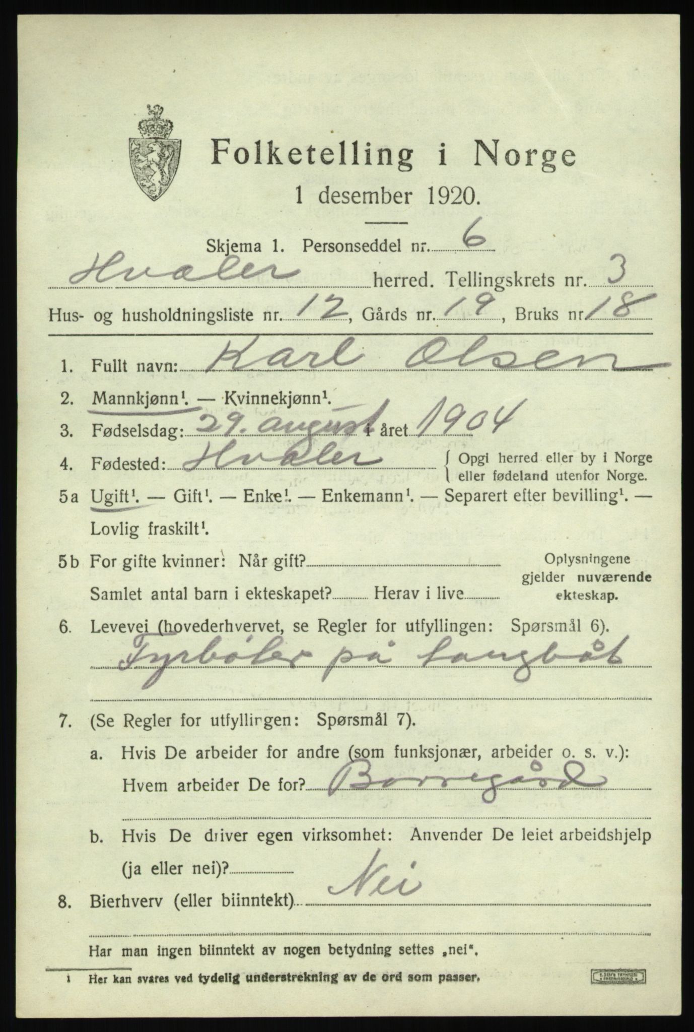 SAO, 1920 census for Hvaler, 1920, p. 4130