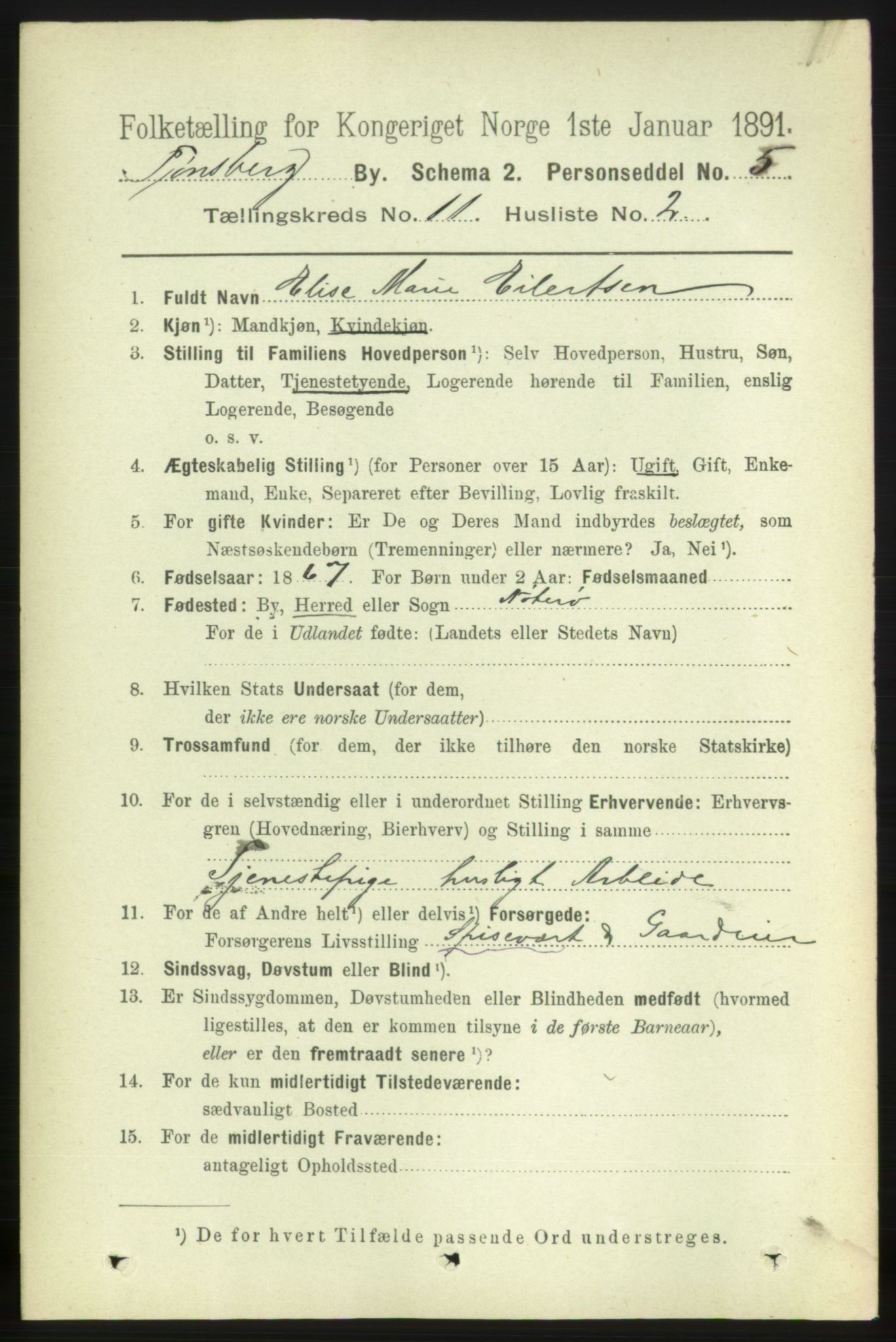 RA, 1891 census for 0705 Tønsberg, 1891, p. 3860