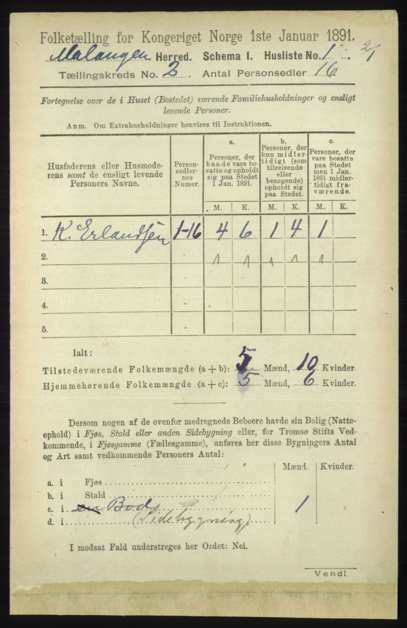 RA, 1891 census for 1932 Malangen, 1891, p. 407