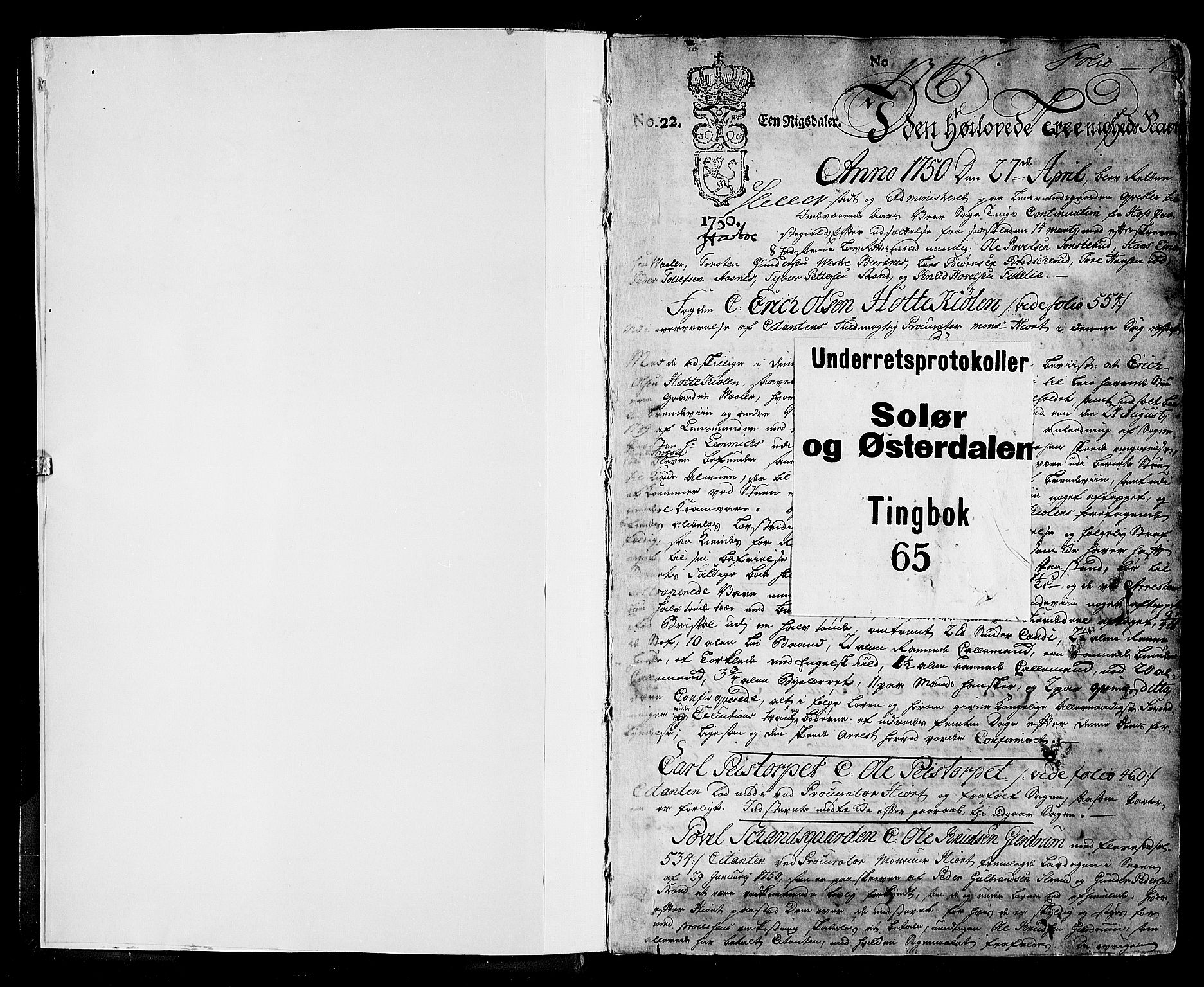 Solør og Østerdalen sorenskriveri, SAH/TING-024/G/Gb/L0065: Tingbok, 1750-1752, p. 1
