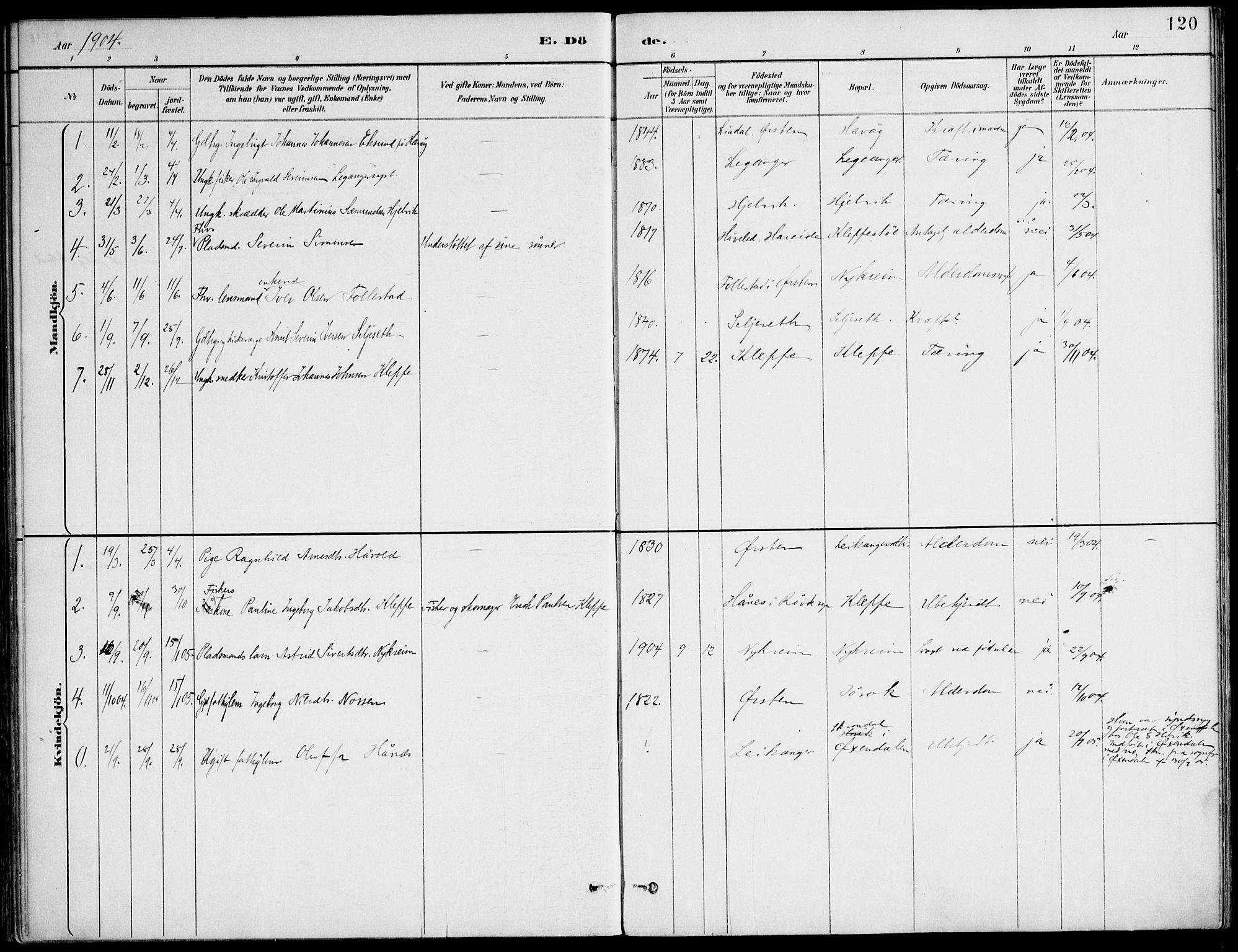 Ministerialprotokoller, klokkerbøker og fødselsregistre - Møre og Romsdal, SAT/A-1454/508/L0095: Parish register (official) no. 508A02, 1887-1920, p. 120