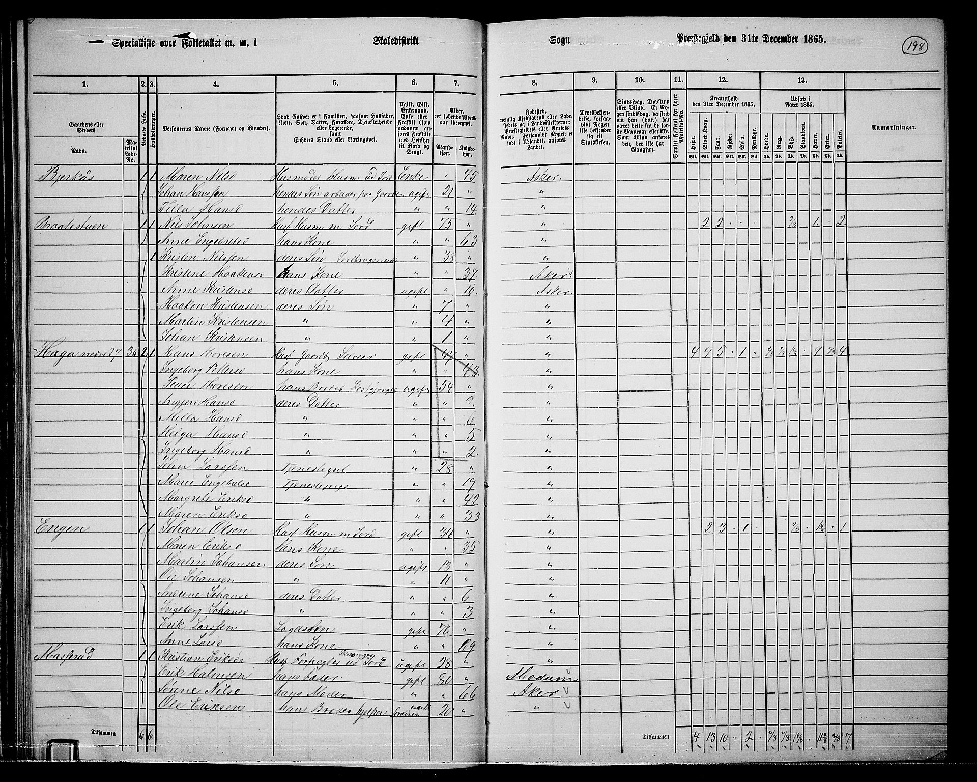 RA, 1865 census for Asker, 1865, p. 190