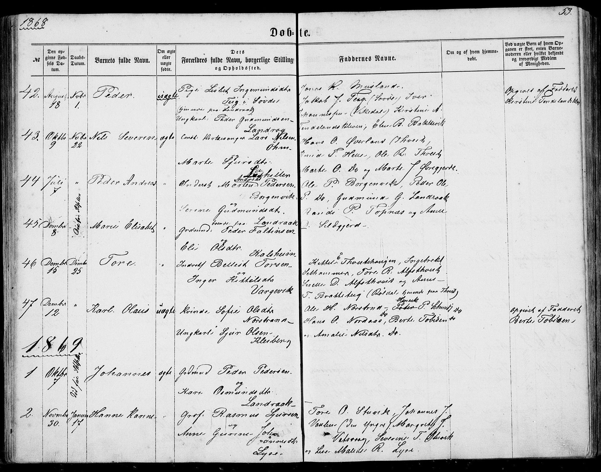 Nedstrand sokneprestkontor, SAST/A-101841/01/IV: Parish register (official) no. A 9, 1861-1876, p. 53