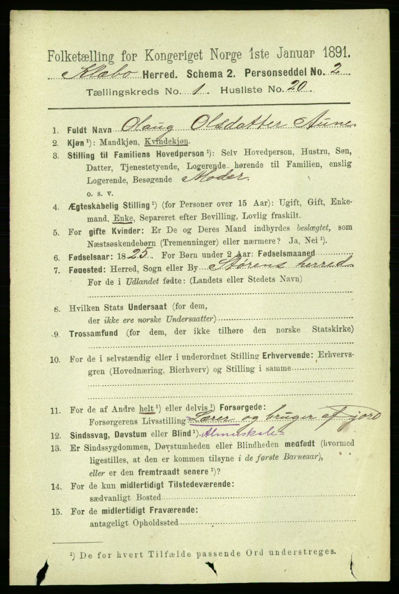 RA, 1891 census for 1662 Klæbu, 1891, p. 184