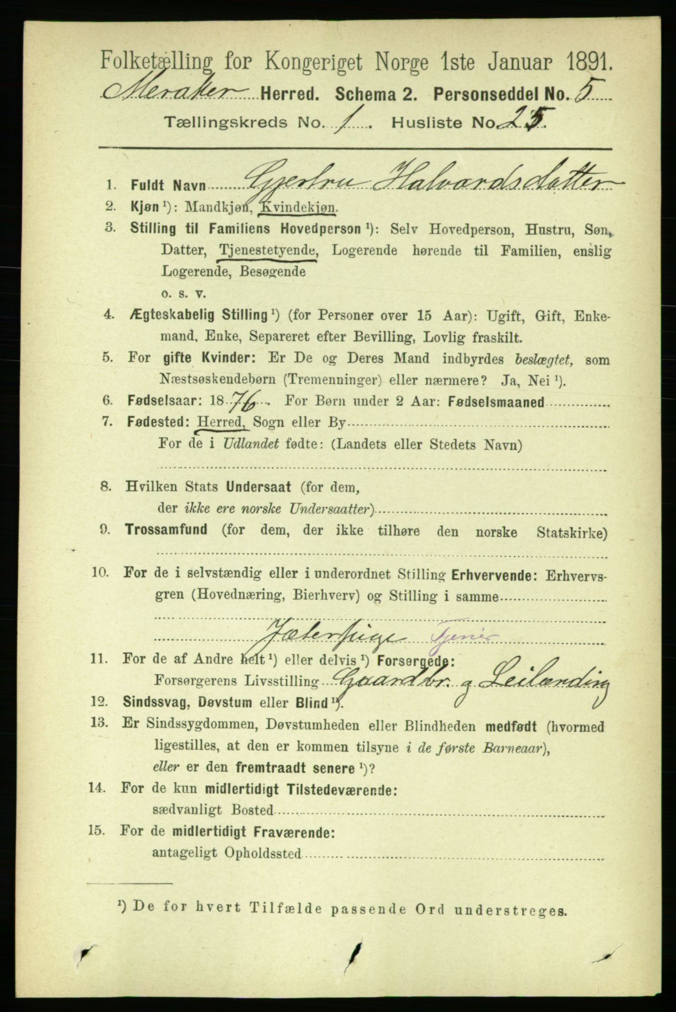 RA, 1891 census for 1711 Meråker, 1891, p. 264