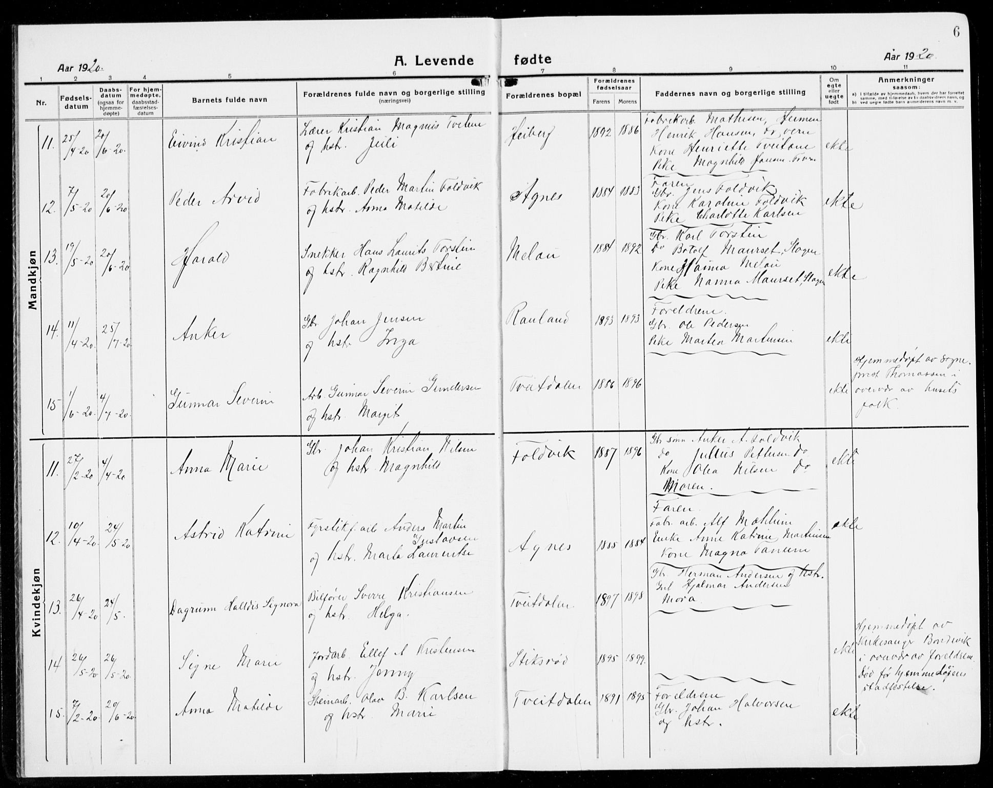 Brunlanes kirkebøker, AV/SAKO-A-342/G/Ga/L0005: Parish register (copy) no. I 5, 1918-1941, p. 6