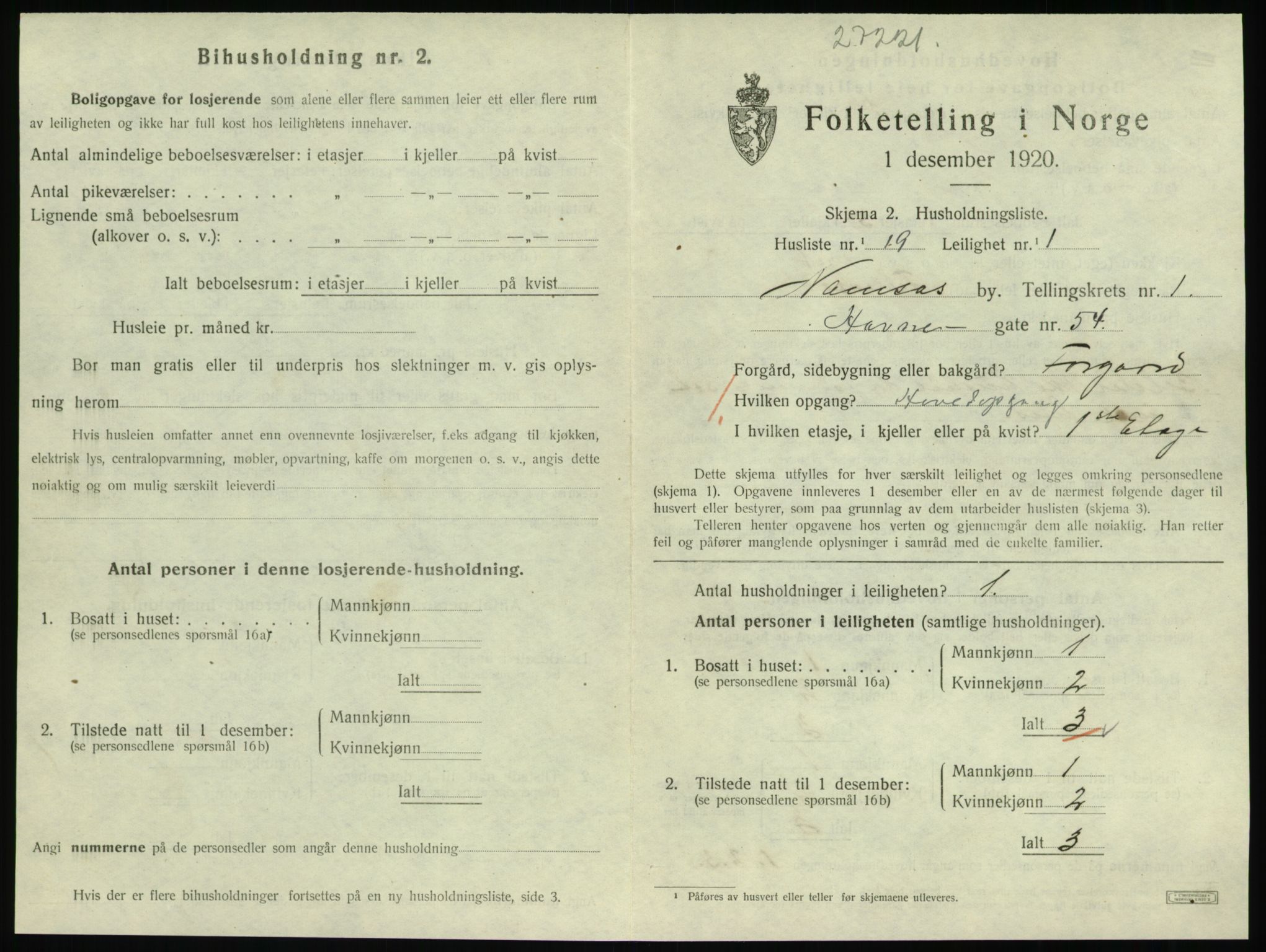 SAT, 1920 census for Namsos, 1920, p. 817