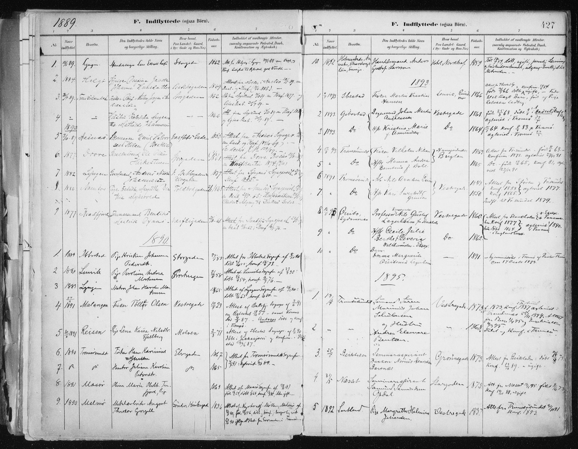 Tromsø sokneprestkontor/stiftsprosti/domprosti, SATØ/S-1343/G/Ga/L0015kirke: Parish register (official) no. 15, 1889-1899, p. 427