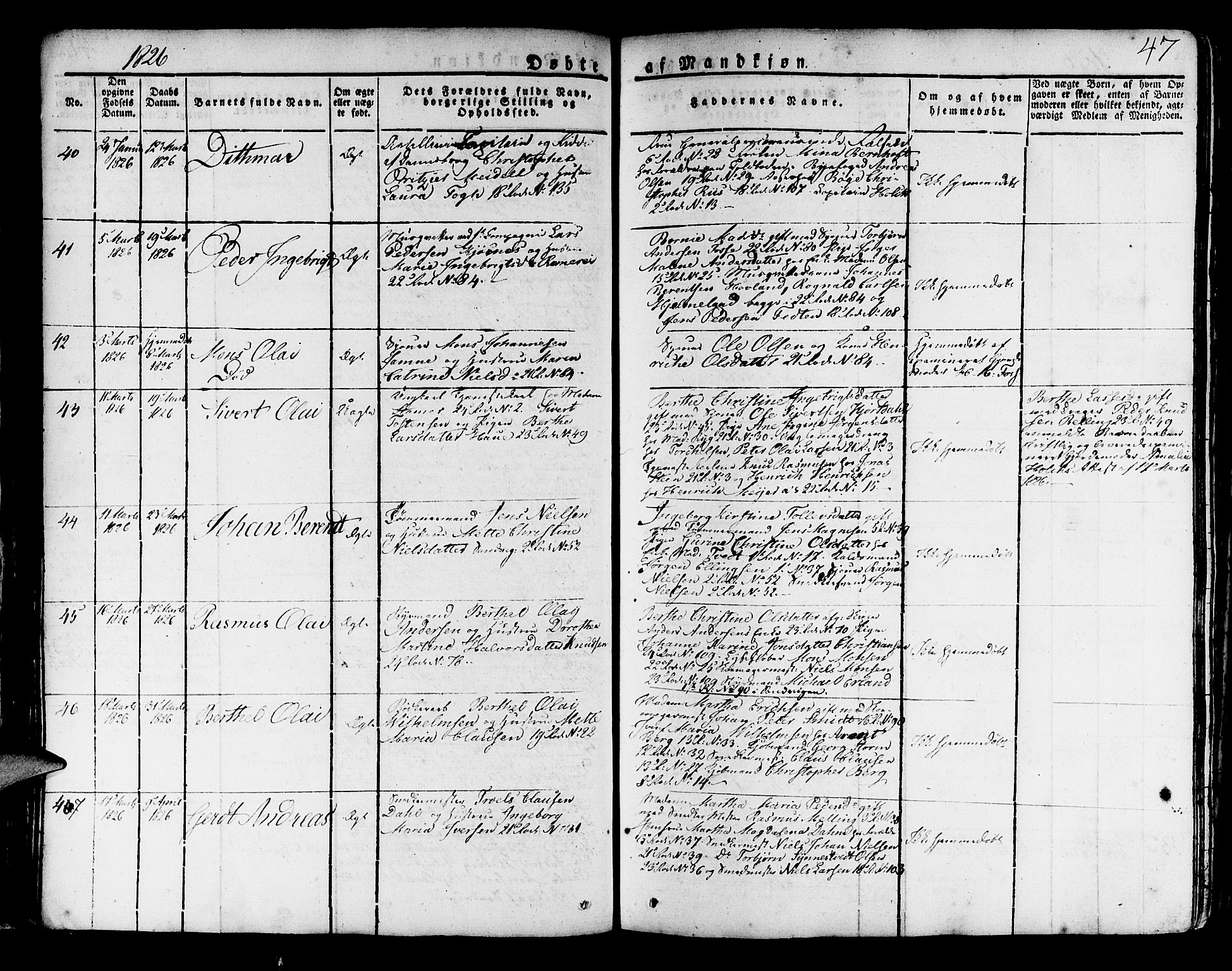 Korskirken sokneprestembete, AV/SAB-A-76101/H/Haa/L0014: Parish register (official) no. A 14, 1823-1835, p. 47