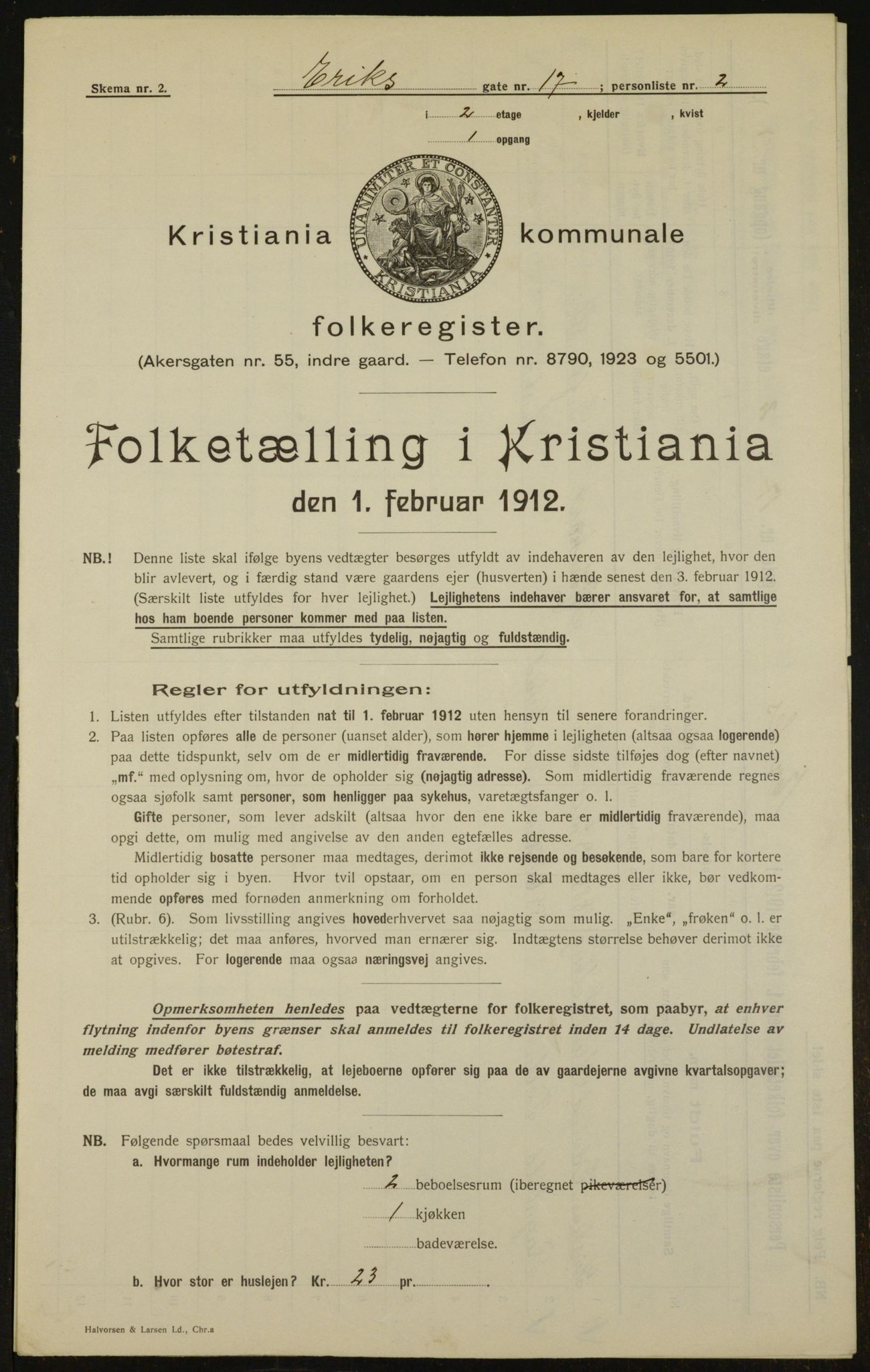 OBA, Municipal Census 1912 for Kristiania, 1912, p. 20047