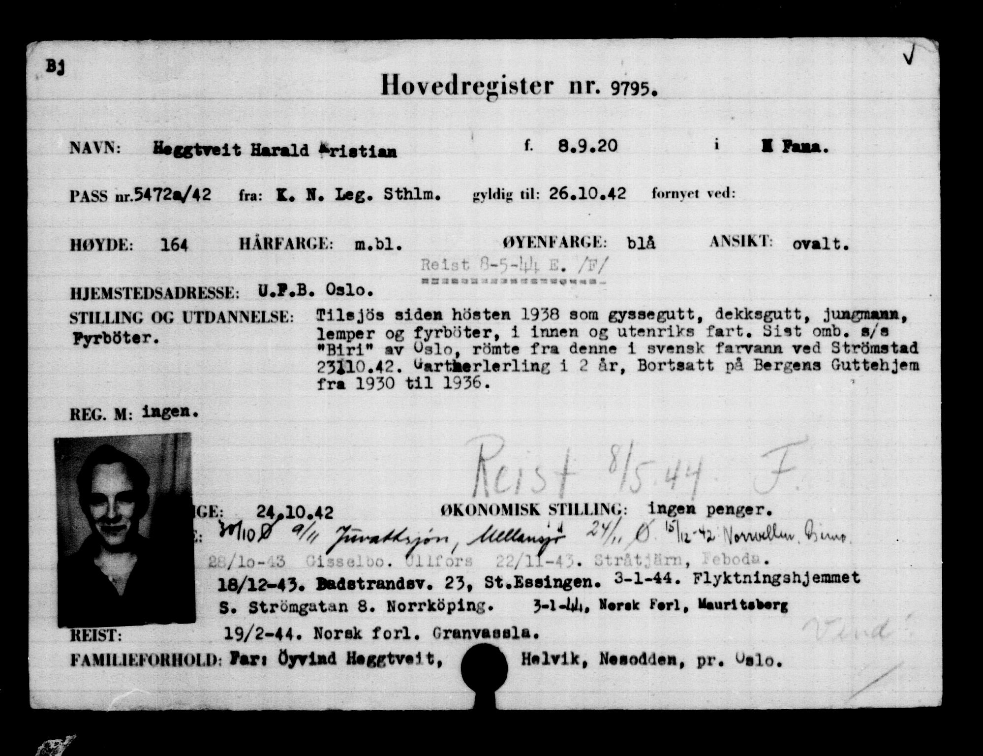 Utenriksstasjonene, Legasjonen i Stockholm, Flyktningkontoret, AV/RA-S-6753/V/Va/L0006: Kjesäterkartoteket, flyktninger med registreringsnr. 9400-12711, 1940-1945, p. 446