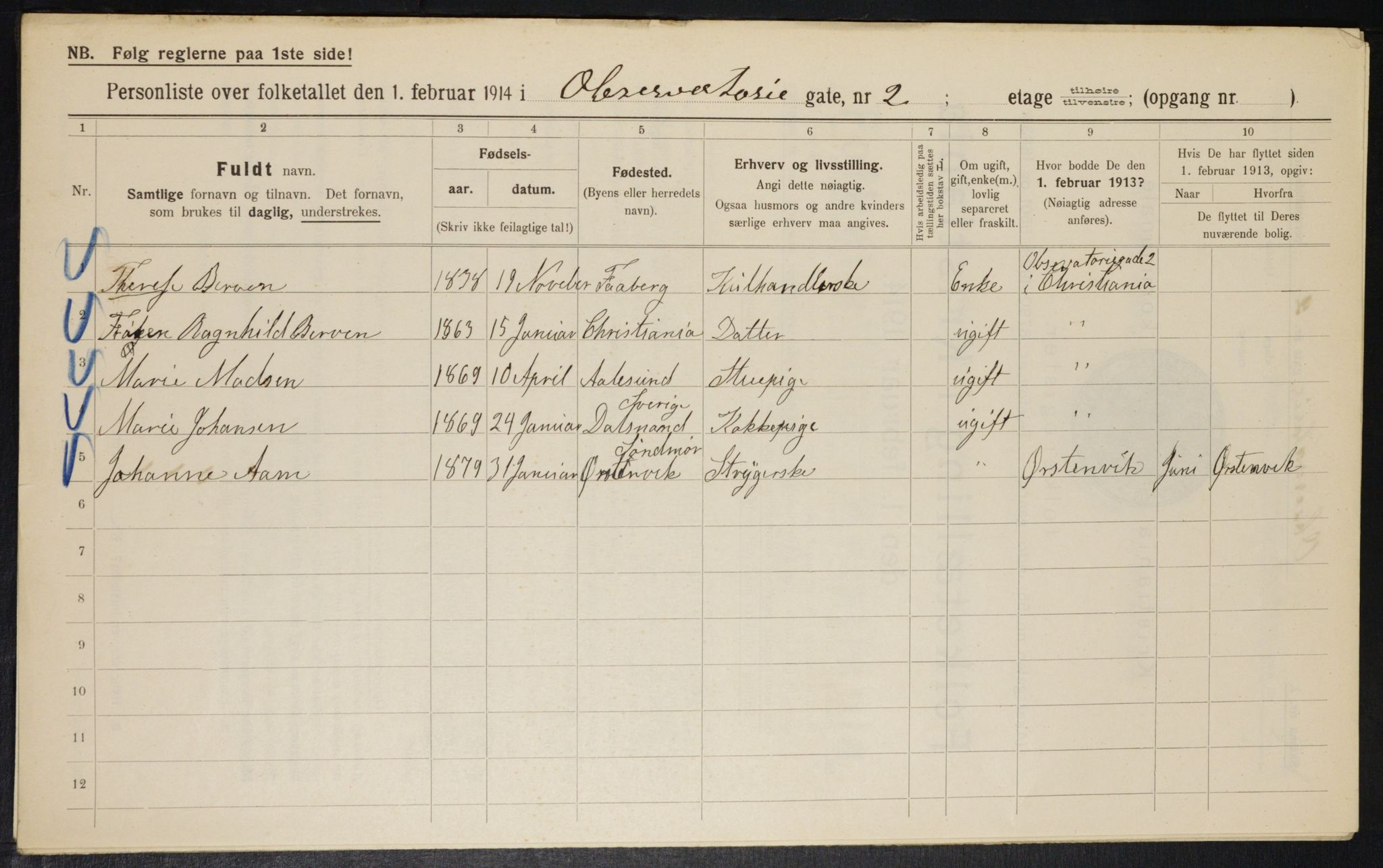 OBA, Municipal Census 1914 for Kristiania, 1914, p. 74154