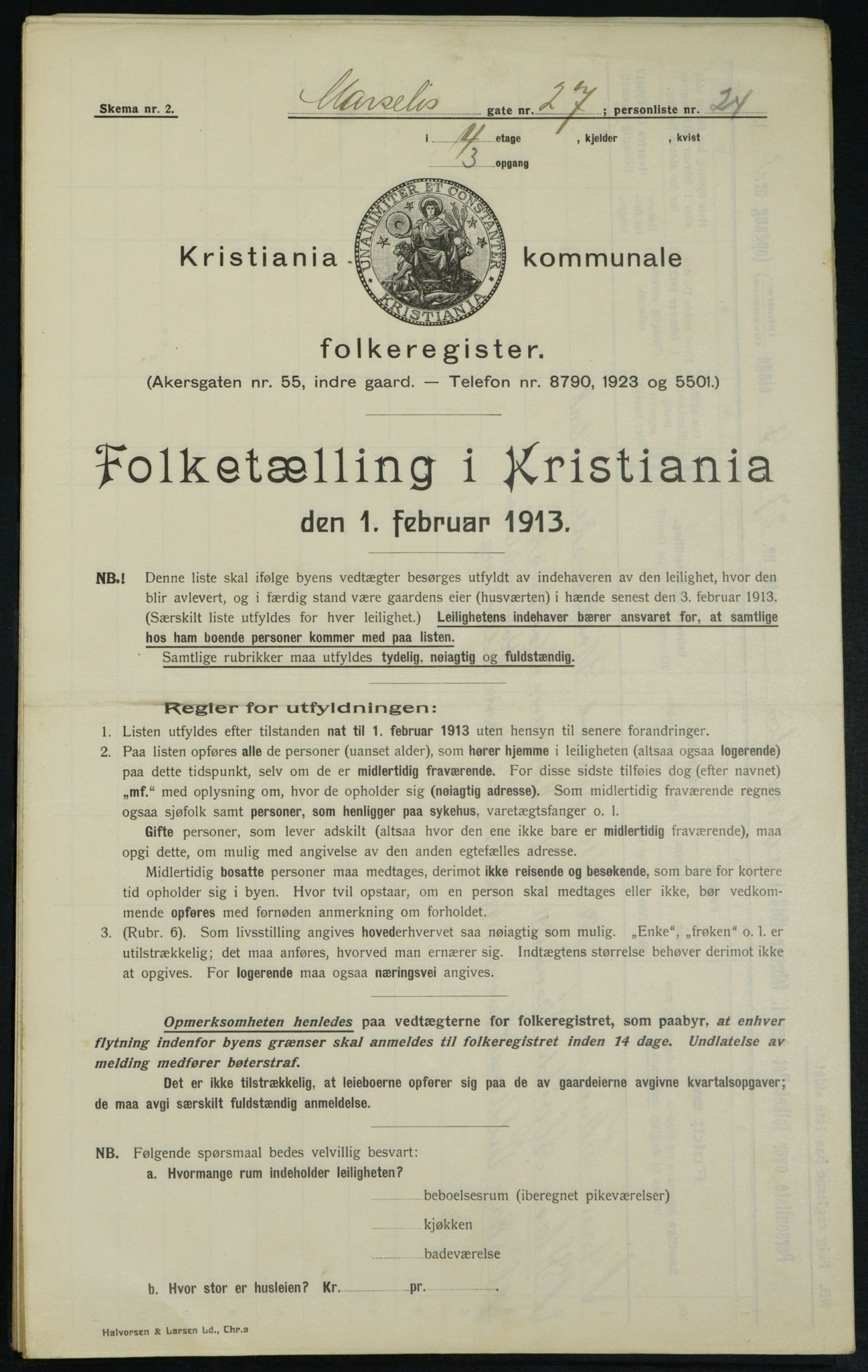 OBA, Municipal Census 1913 for Kristiania, 1913, p. 64278