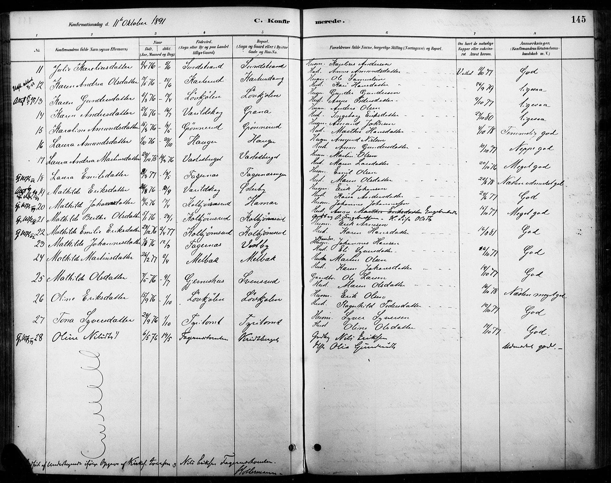 Vinger prestekontor, AV/SAH-PREST-024/H/Ha/Haa/L0015: Parish register (official) no. 15, 1881-1900, p. 145