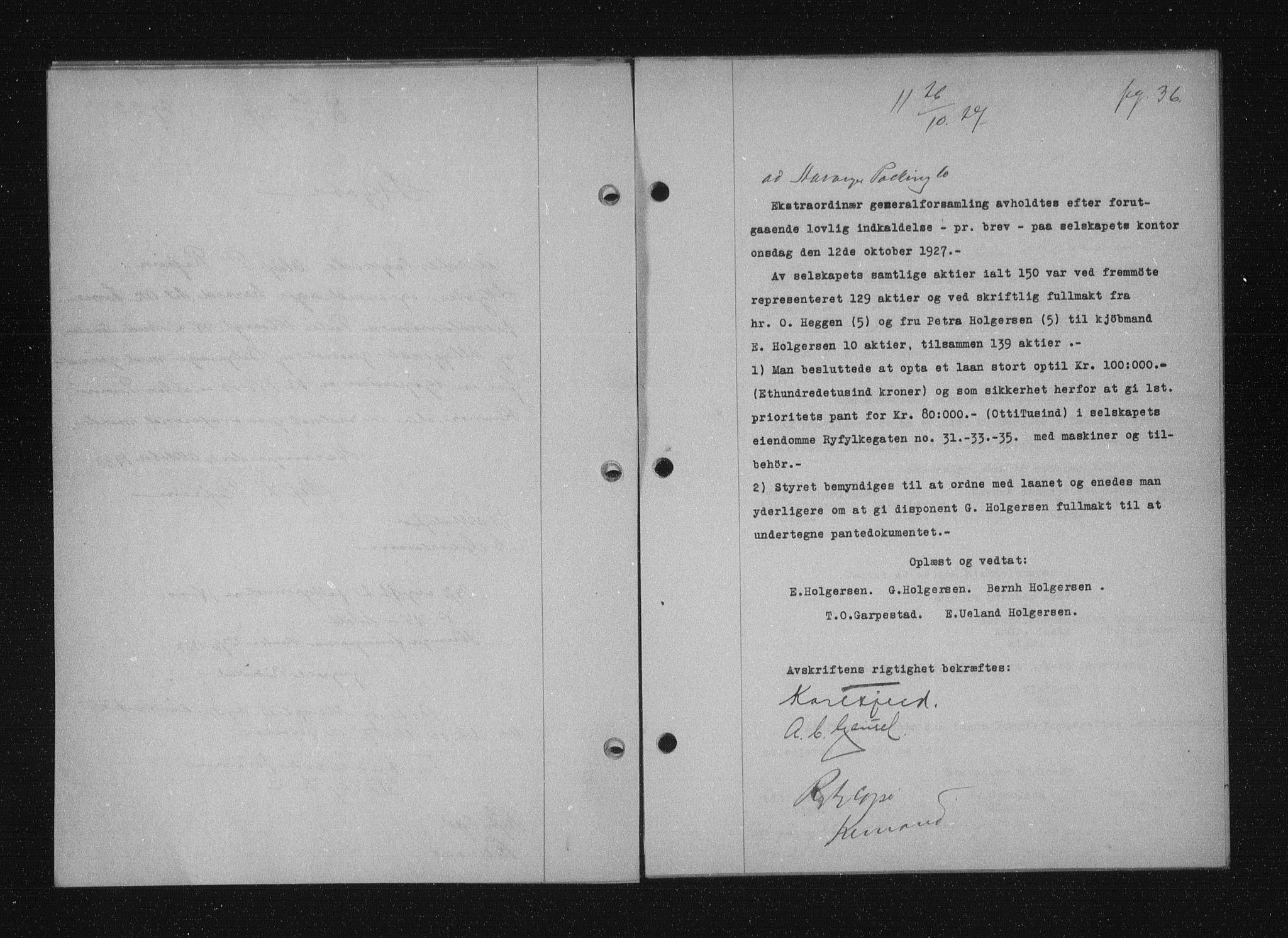 Stavanger byfogd, AV/SAST-A-101408/001/4/41/410/410BB/L0053: Mortgage book no. 41, 1927-1928, Deed date: 26.10.1927