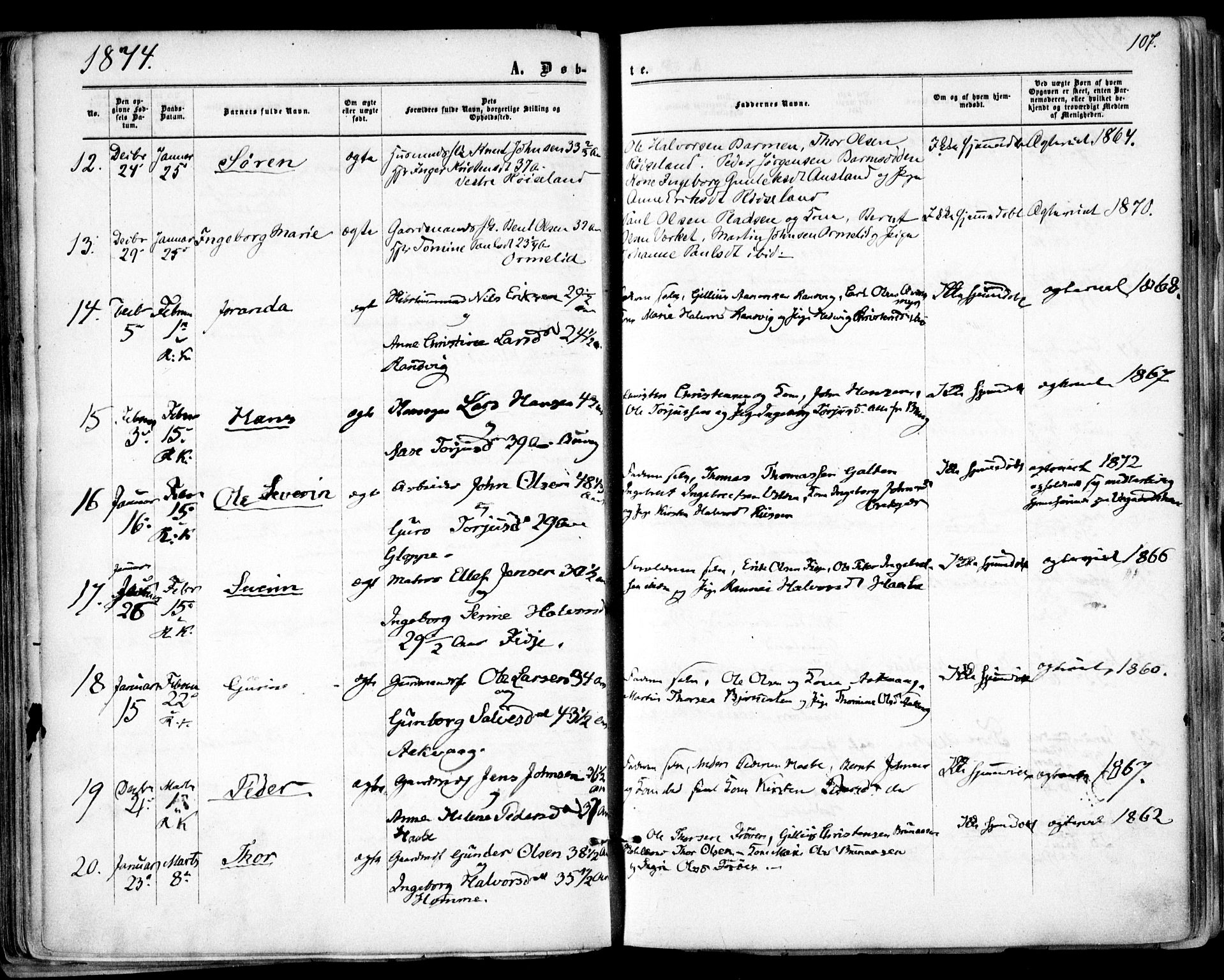 Søndeled sokneprestkontor, AV/SAK-1111-0038/F/Fa/L0003: Parish register (official) no. A 3, 1861-1879, p. 107