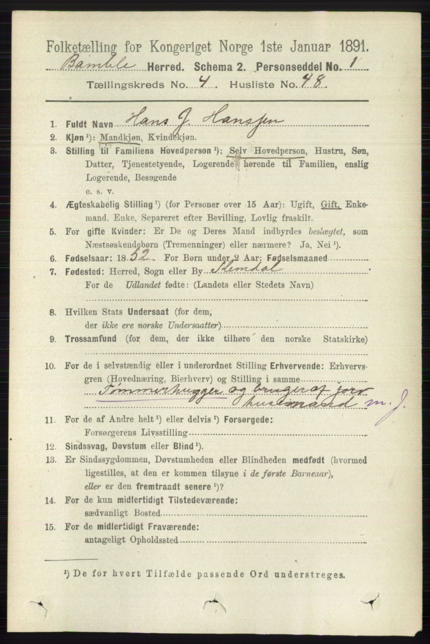 RA, 1891 census for 0814 Bamble, 1891, p. 2020