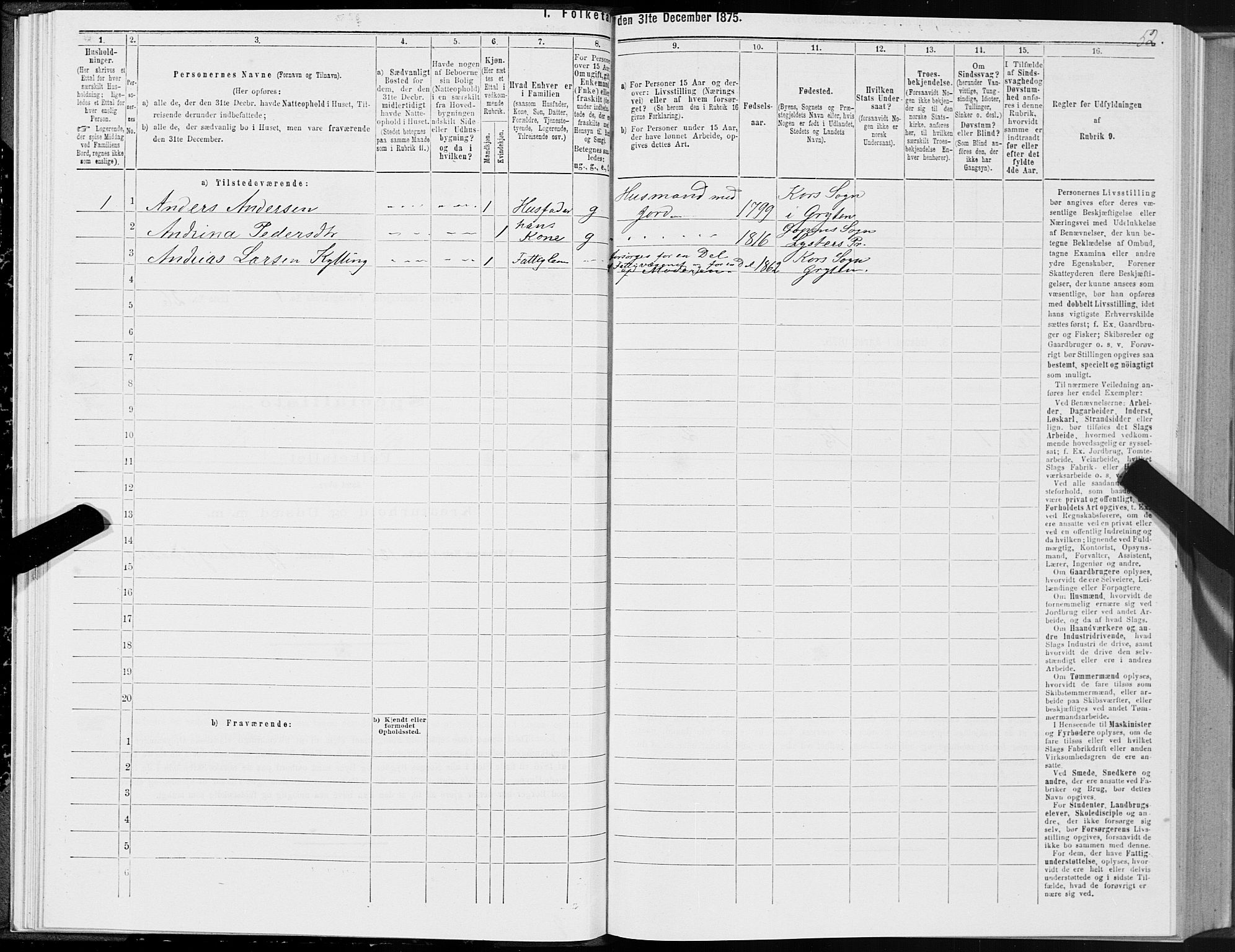 SAT, 1875 census for 1539P Grytten, 1875, p. 1052