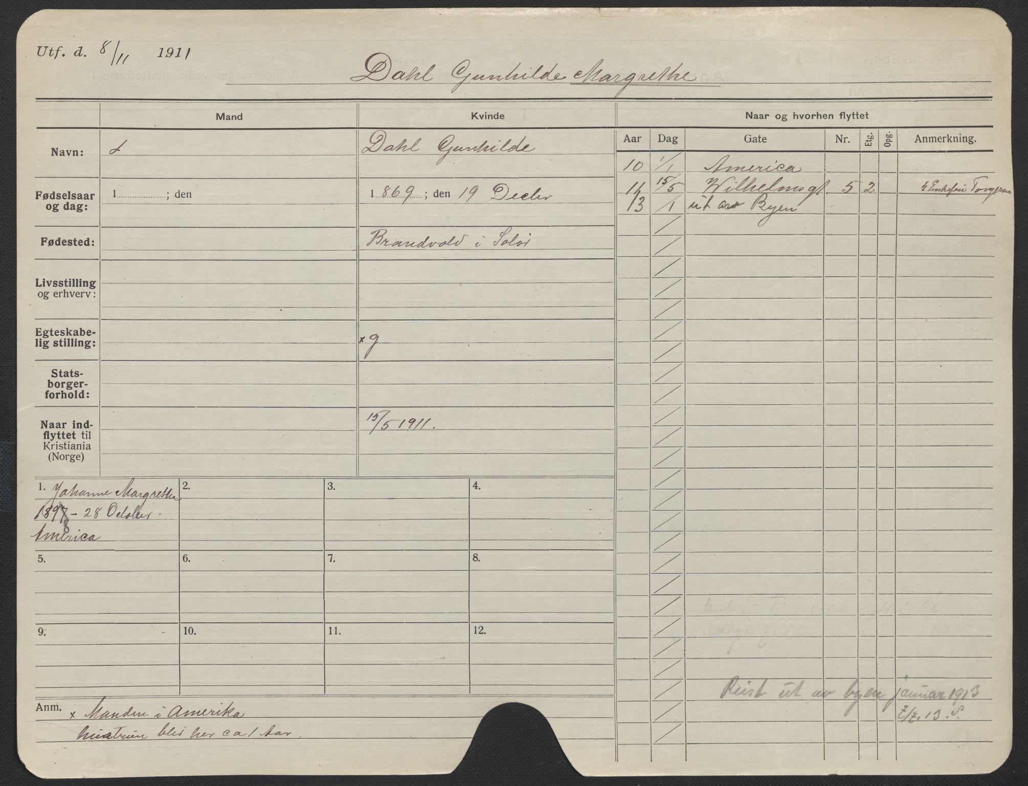 Oslo folkeregister, Registerkort, SAO/A-11715/F/Fa/Fac/L0013: Kvinner, 1906-1914, p. 1126a