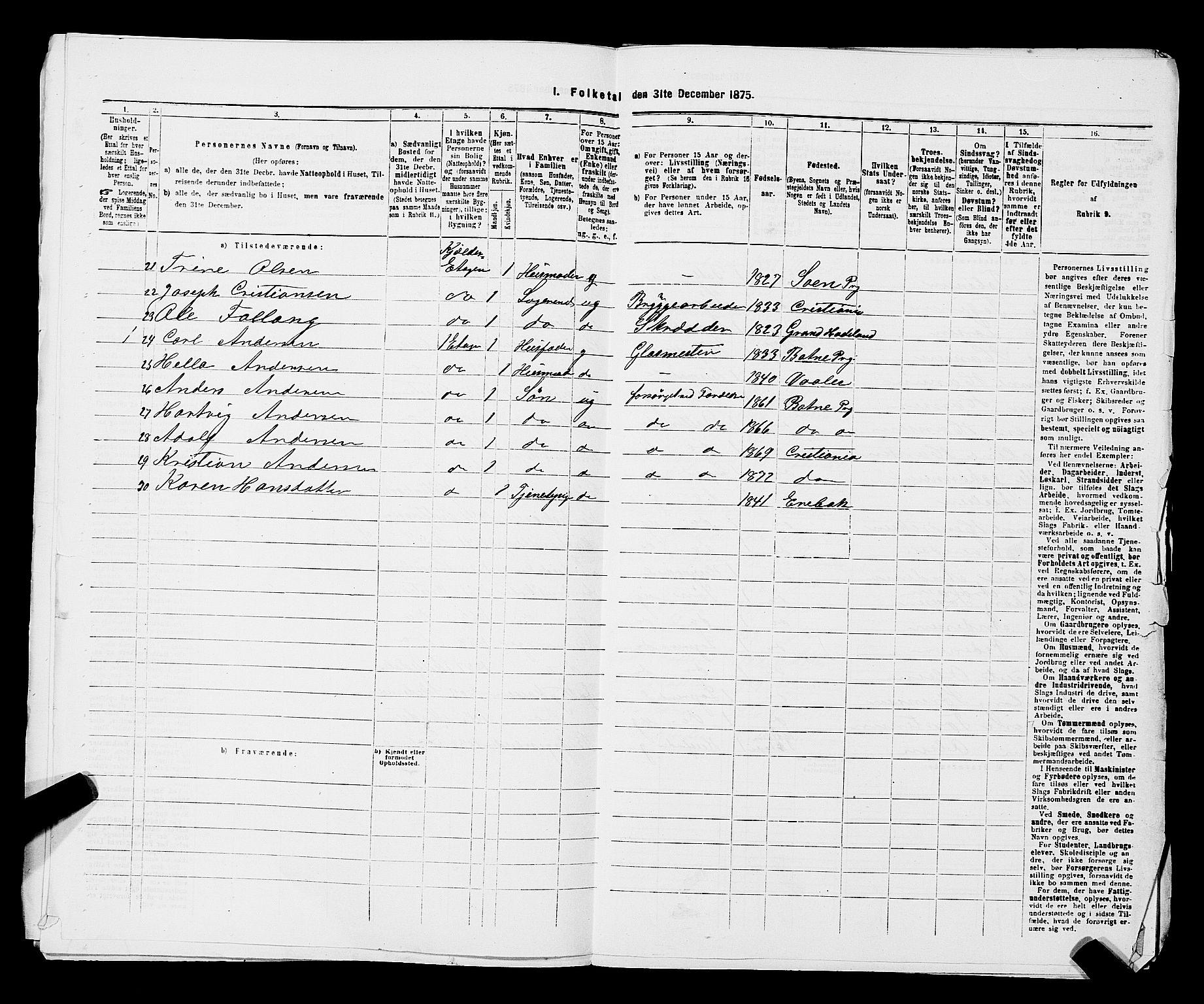 RA, 1875 census for 0301 Kristiania, 1875, p. 2268