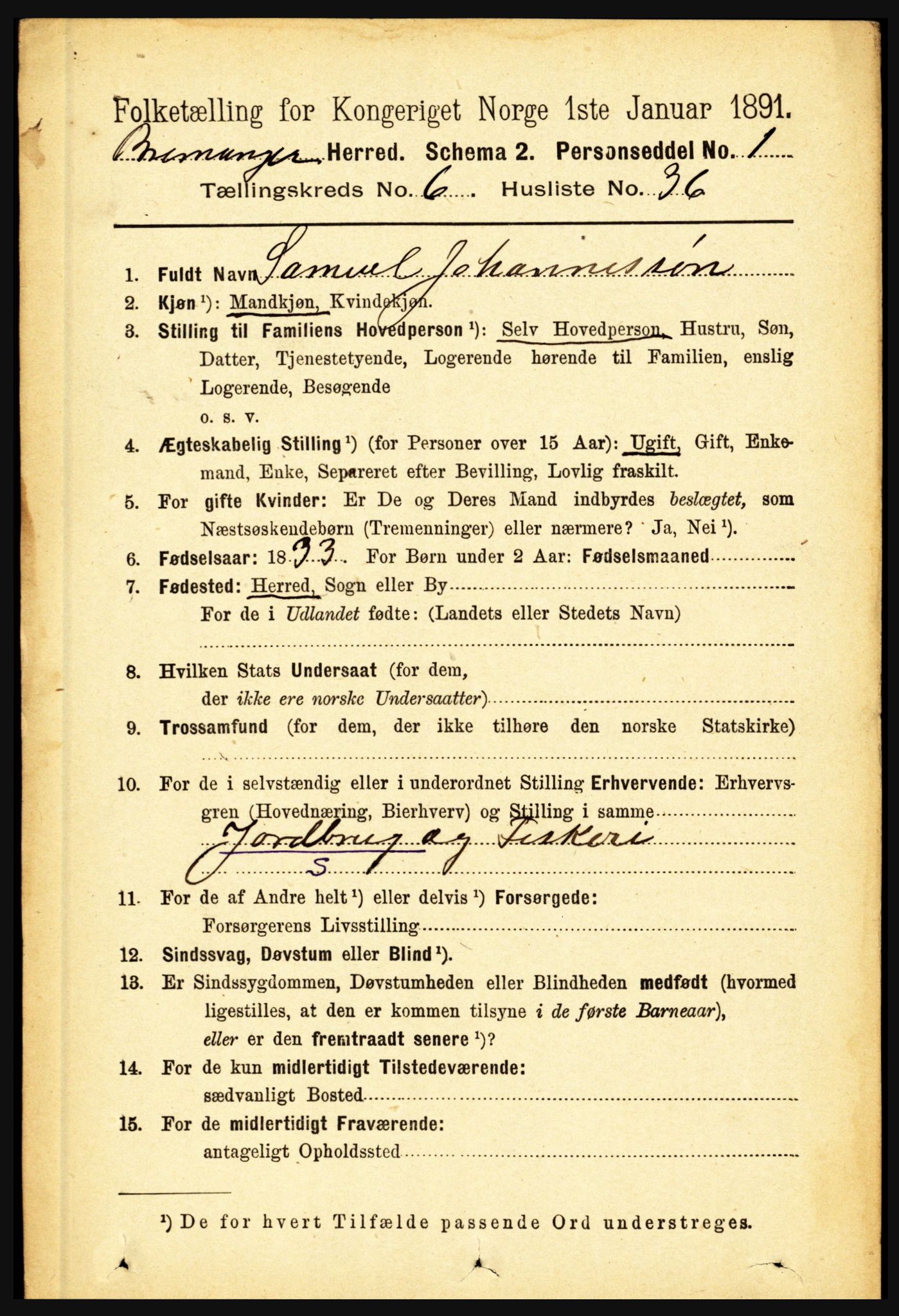 RA, 1891 census for 1438 Bremanger, 1891, p. 2592