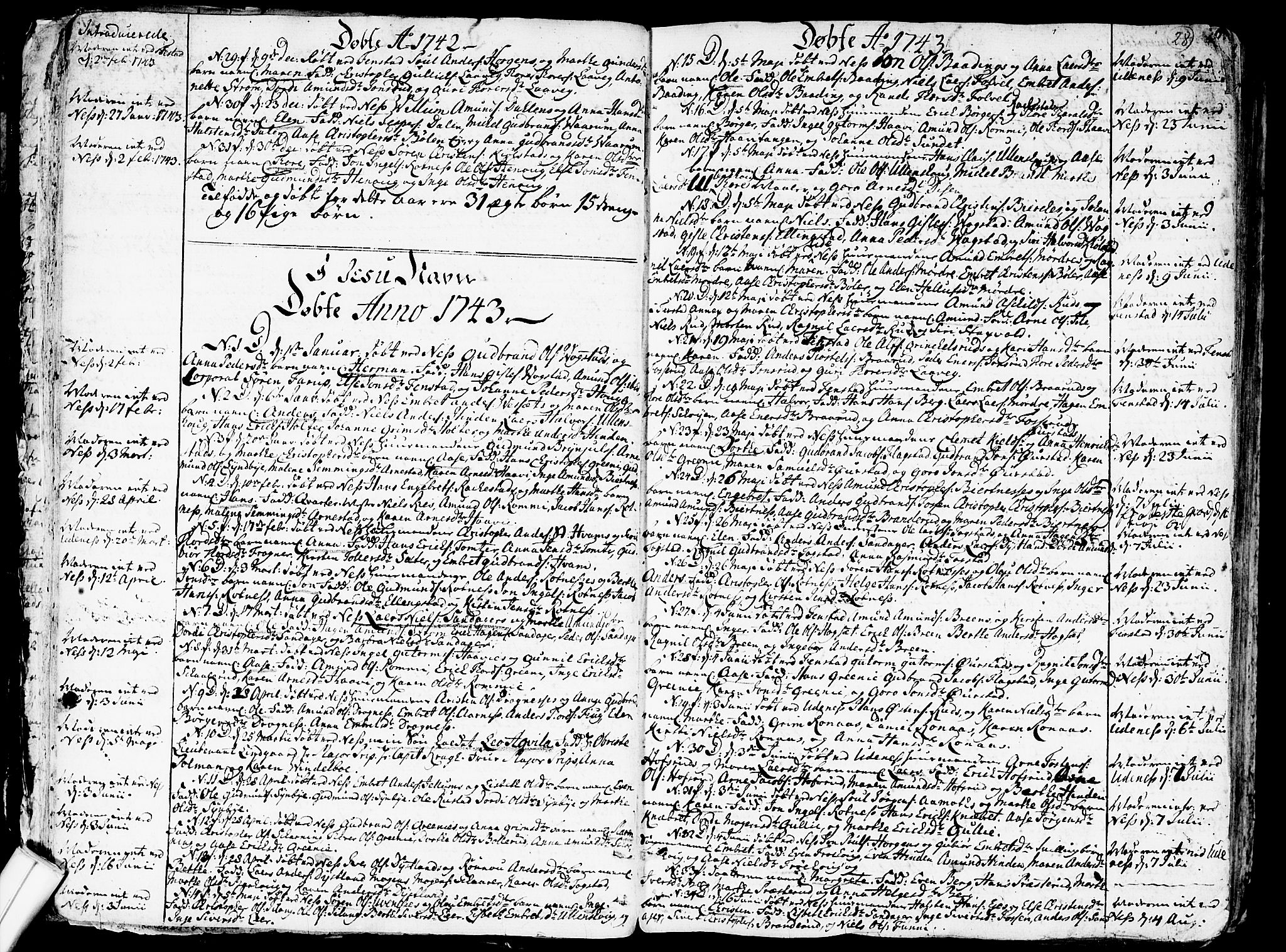 Nes prestekontor Kirkebøker, SAO/A-10410/F/Fa/L0003: Parish register (official) no. I 3, 1734-1781, p. 28