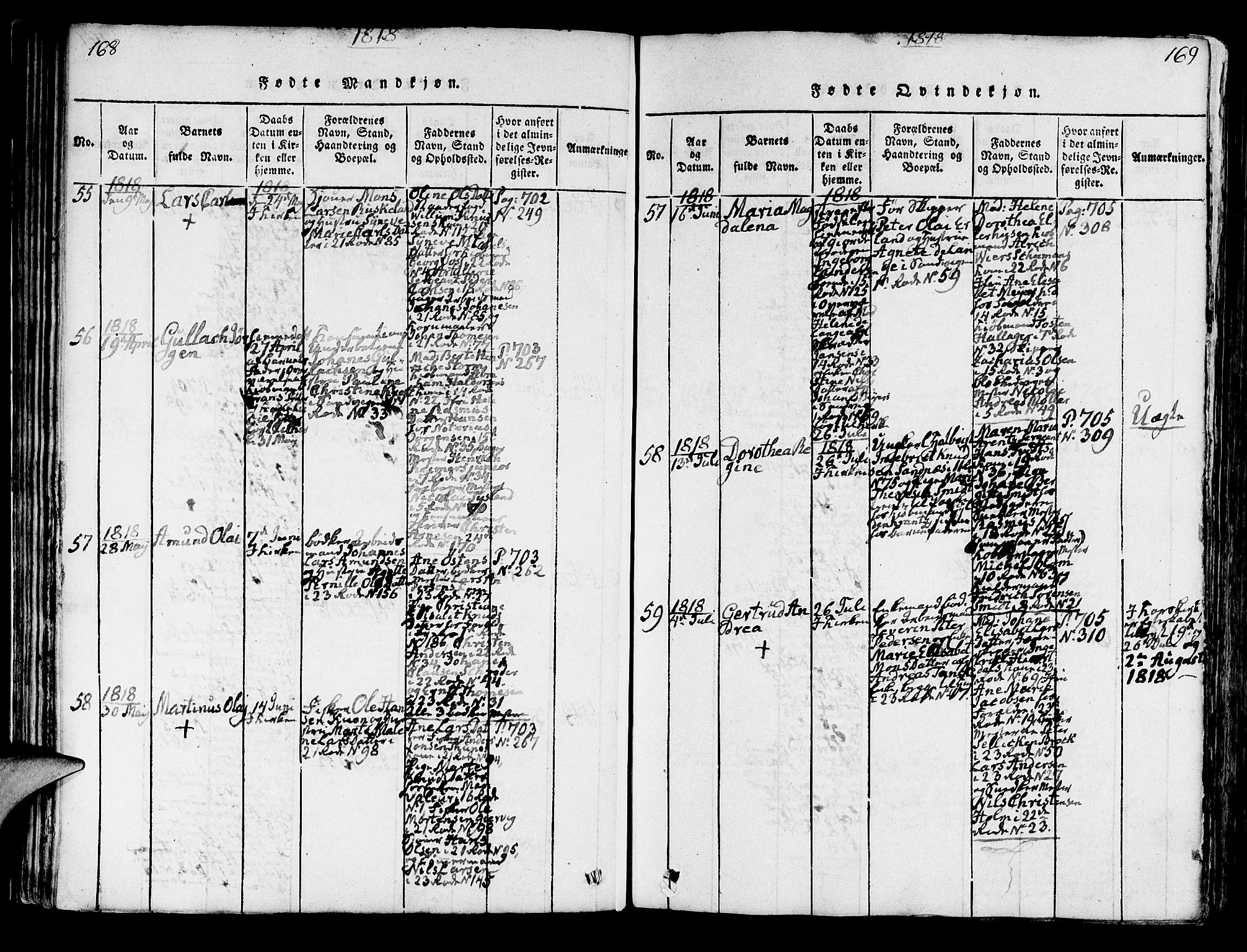 Korskirken sokneprestembete, AV/SAB-A-76101/H/Hab: Parish register (copy) no. A 1b, 1815-1821, p. 168-169