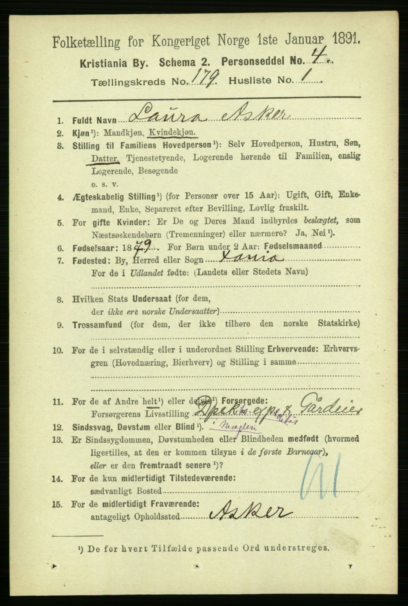 RA, 1891 census for 0301 Kristiania, 1891, p. 107938