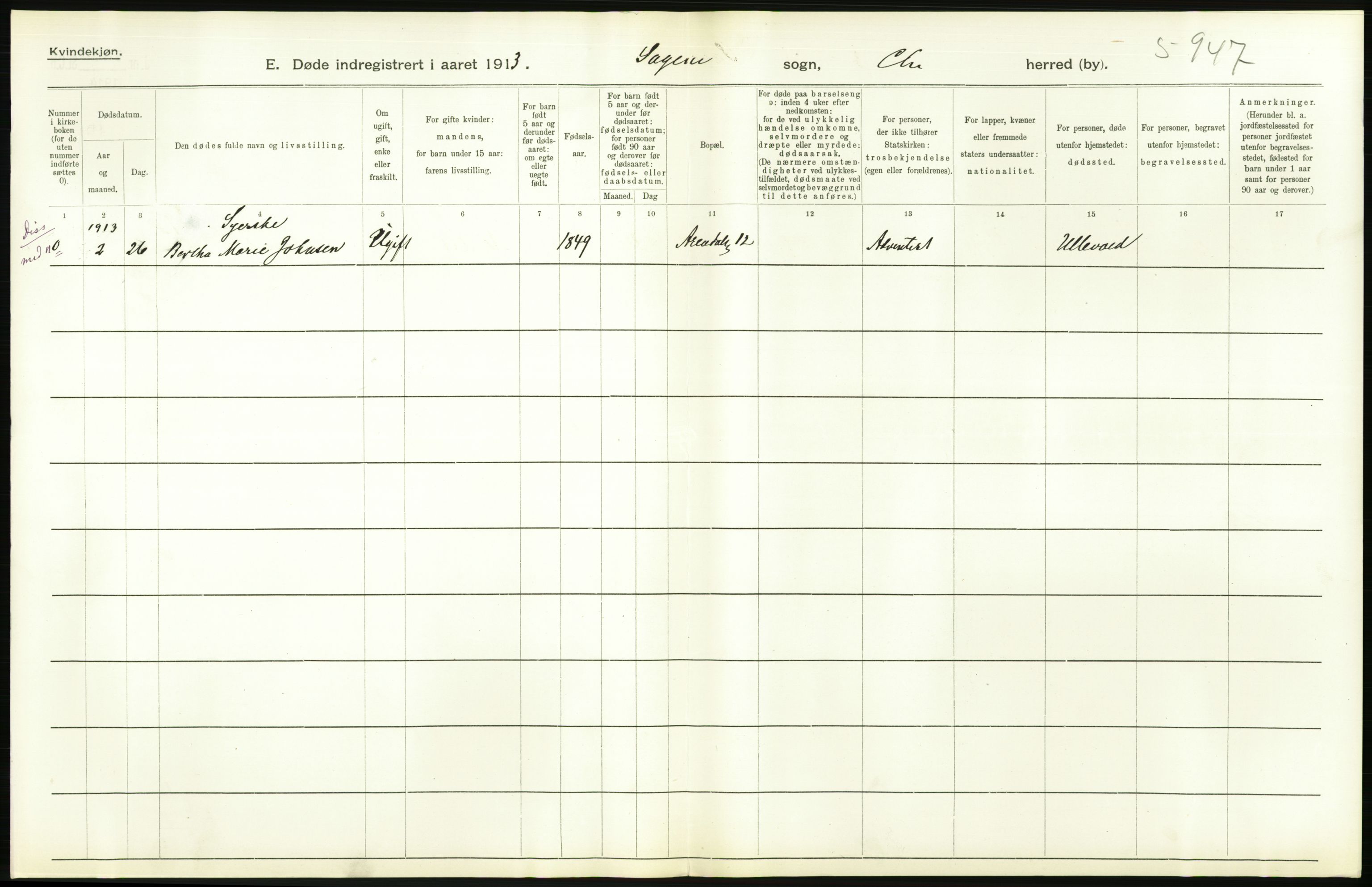 Statistisk sentralbyrå, Sosiodemografiske emner, Befolkning, AV/RA-S-2228/D/Df/Dfb/Dfbc/L0009: Kristiania: Døde., 1913, p. 276