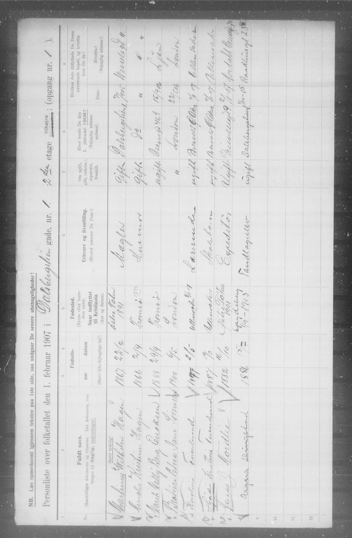 OBA, Municipal Census 1907 for Kristiania, 1907, p. 7130