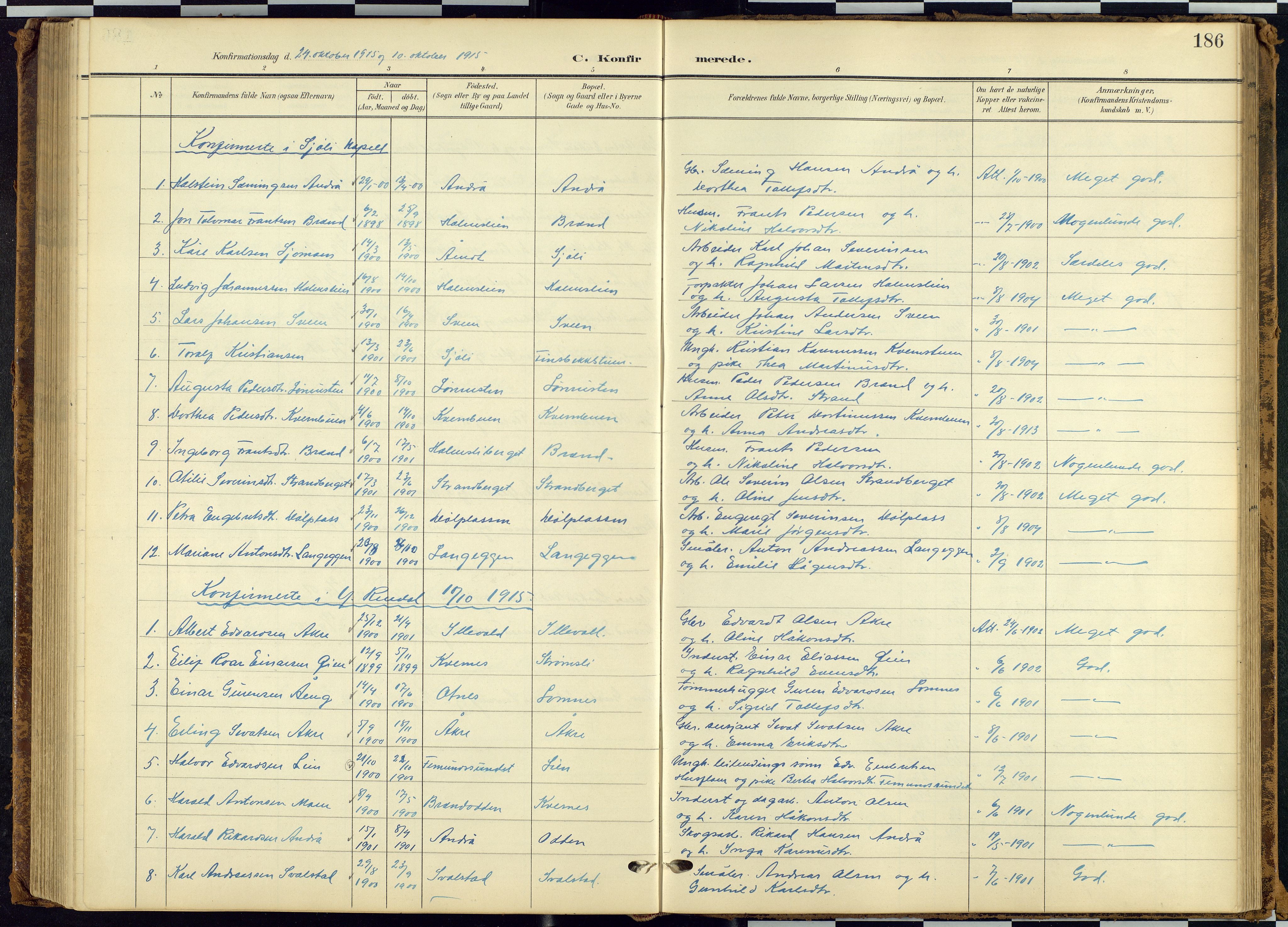 Rendalen prestekontor, SAH/PREST-054/H/Ha/Hab/L0010: Parish register (copy) no. 10, 1903-1940, p. 186