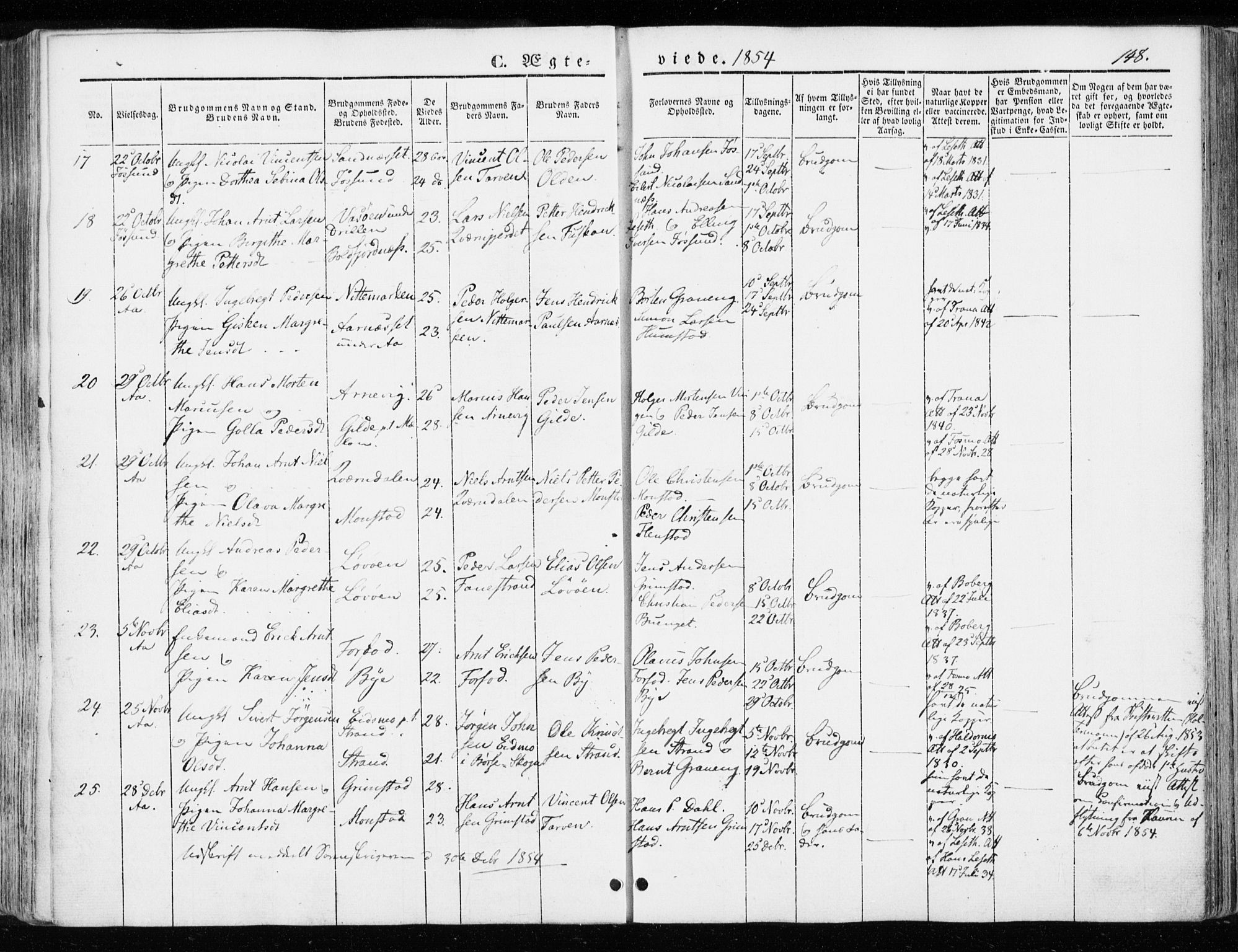 Ministerialprotokoller, klokkerbøker og fødselsregistre - Sør-Trøndelag, SAT/A-1456/655/L0677: Parish register (official) no. 655A06, 1847-1860, p. 148
