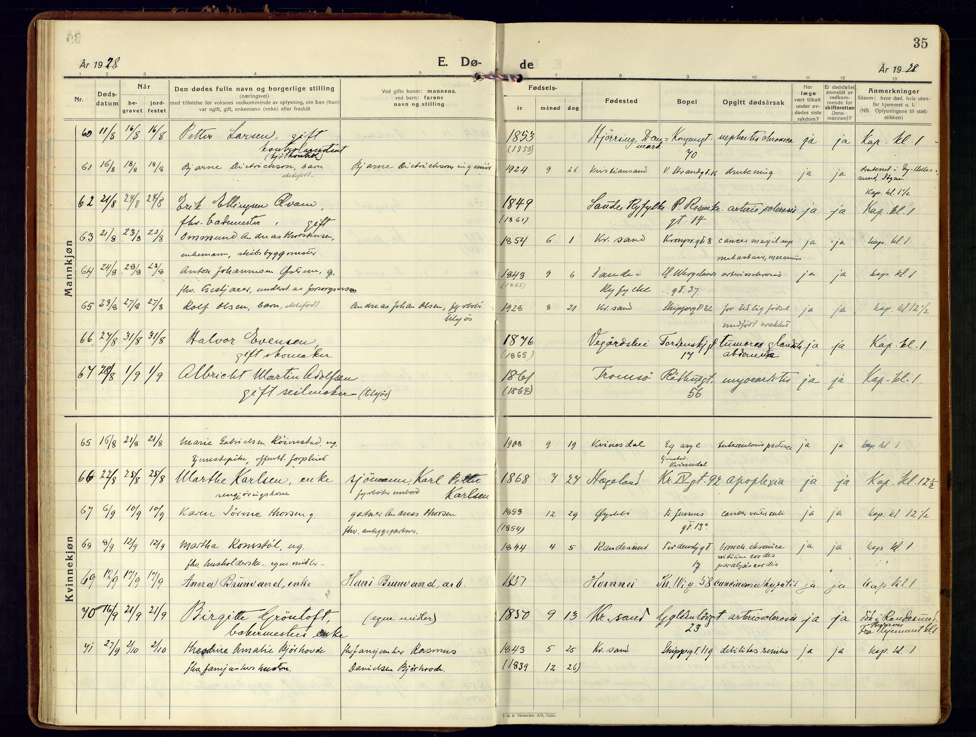 Kristiansand domprosti, SAK/1112-0006/F/Fa/L0030: Parish register (official) no. A 29, 1926-1937, p. 35