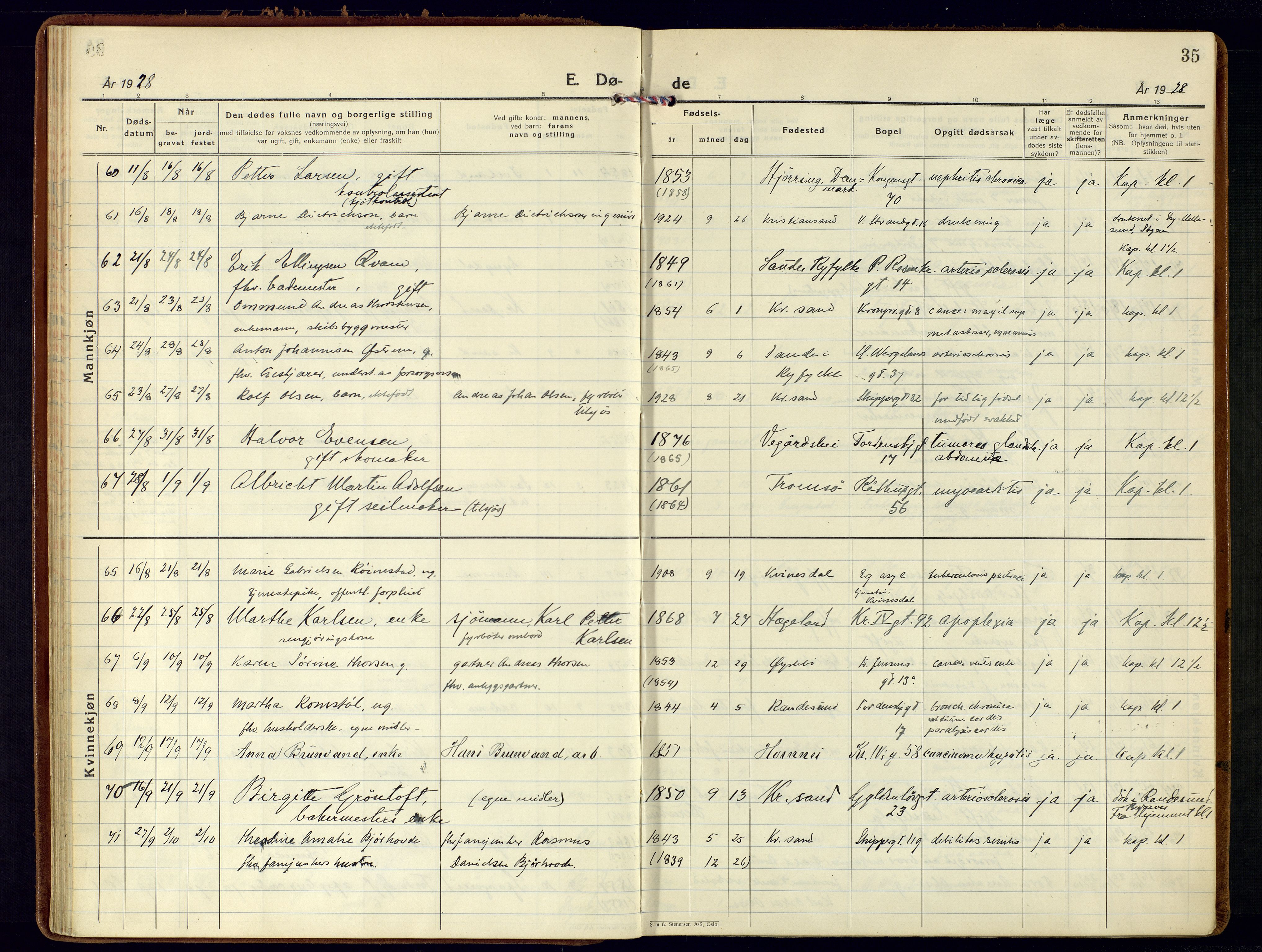 Kristiansand domprosti, AV/SAK-1112-0006/F/Fa/L0030: Parish register (official) no. A 29, 1926-1937, p. 35