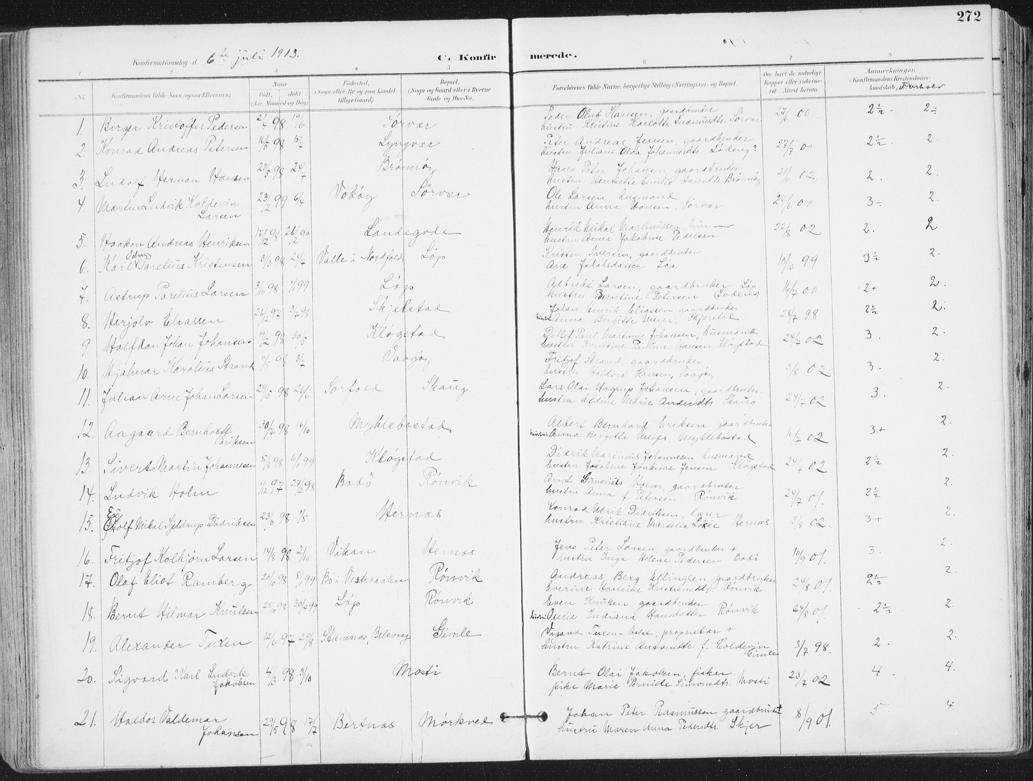 Ministerialprotokoller, klokkerbøker og fødselsregistre - Nordland, SAT/A-1459/802/L0055: Parish register (official) no. 802A02, 1894-1915, p. 272