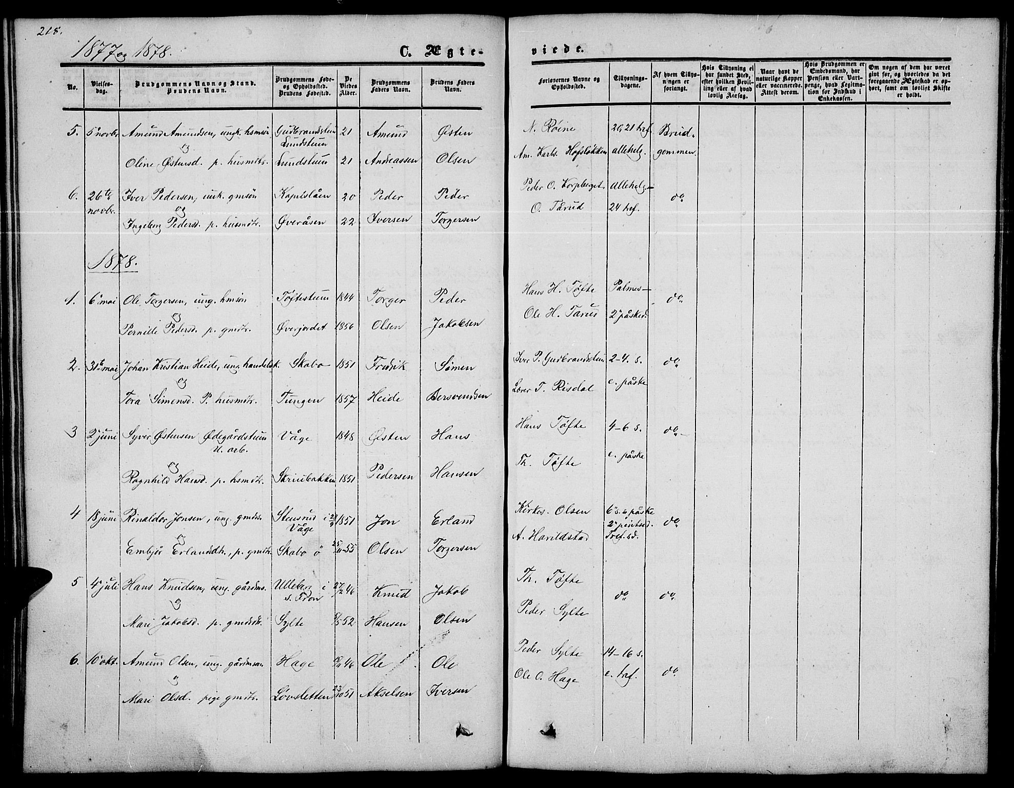 Nord-Fron prestekontor, SAH/PREST-080/H/Ha/Hab/L0002: Parish register (copy) no. 2, 1851-1883, p. 218