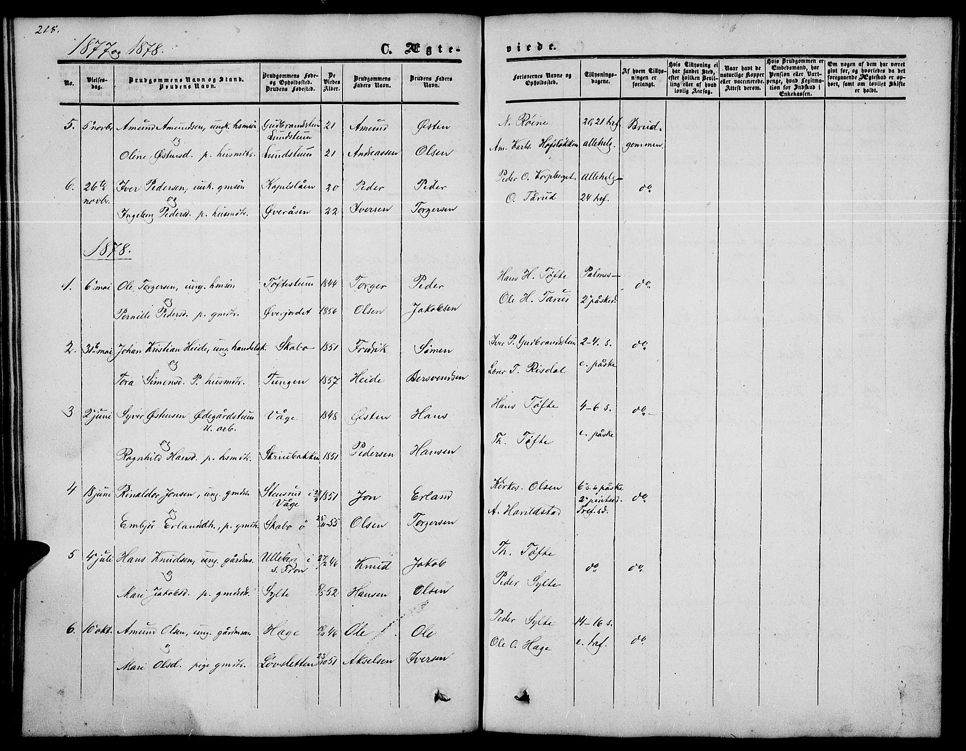 Nord-Fron prestekontor, AV/SAH-PREST-080/H/Ha/Hab/L0002: Parish register (copy) no. 2, 1851-1883, p. 218