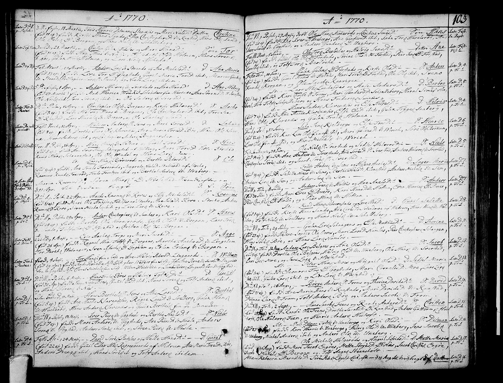 Sandar kirkebøker, SAKO/A-243/F/Fa/L0002: Parish register (official) no. 2, 1733-1788, p. 103